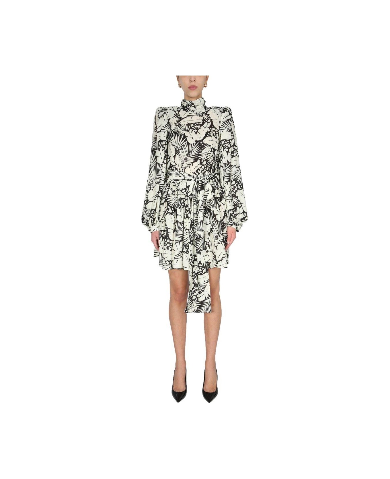 Saint Laurent Floral Printed Mini Dress - BLACK