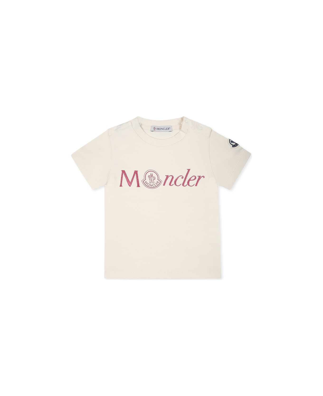 Moncler Ivory T-shirt For Baby Girl With Logo - Ivory