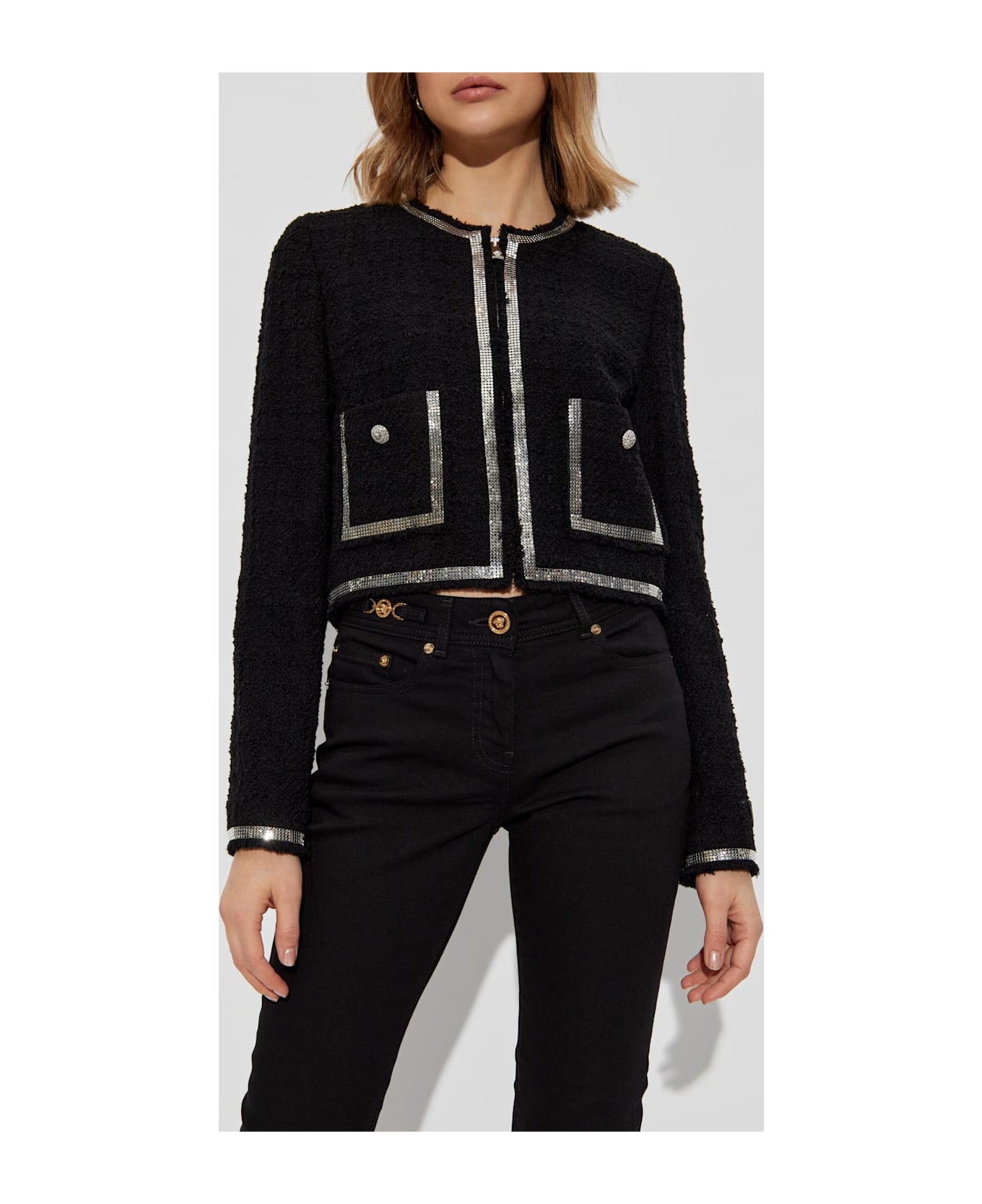 Versace Blazer With Shimmering Appliqués - Black