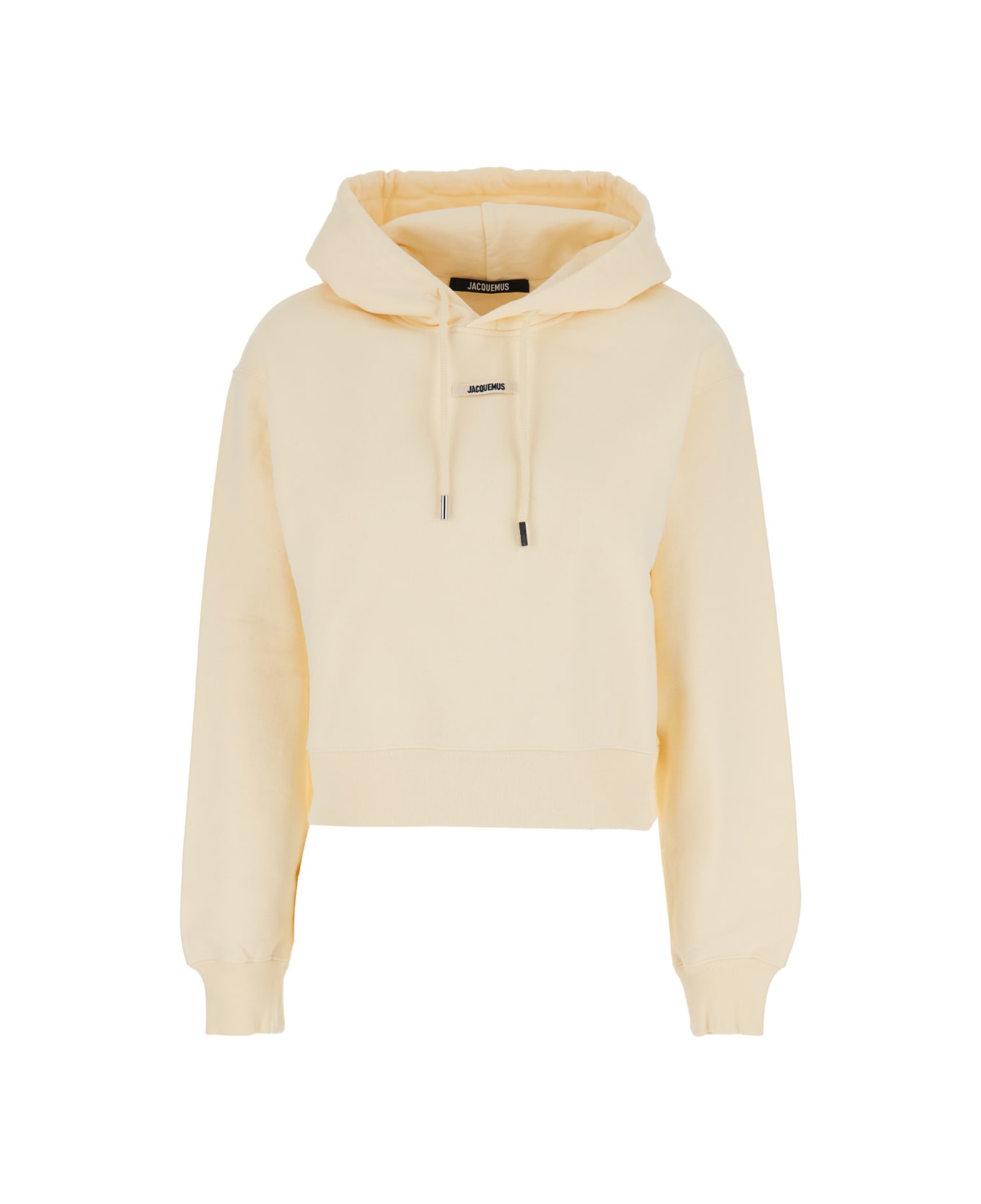 Jacquemus 'le Hoodie Gros Grain' Beige Cropped Hoodie With Drawstring Hood And Logo Patch On The Front In Cotton Woman - Beige