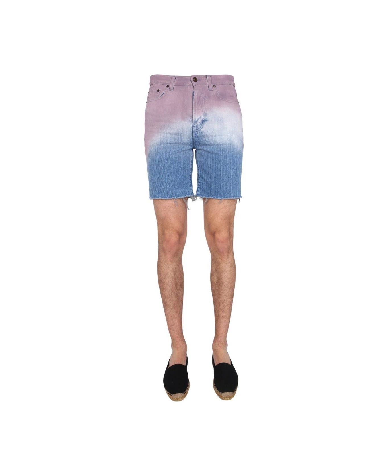 Saint Laurent Gradient Raw Edge Denim Shorts - MULTICOLOUR