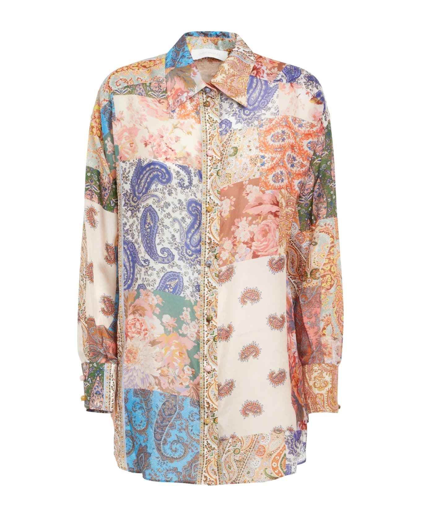 Zimmermann Devi Oversize Silk Shirt - Beige