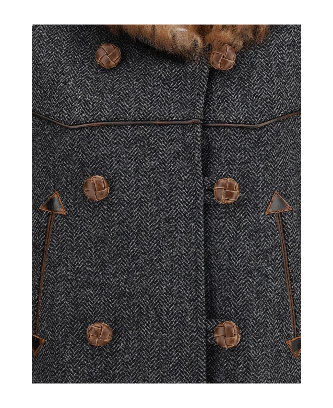 Prada Double-breasted Caban With A Shearling Trim