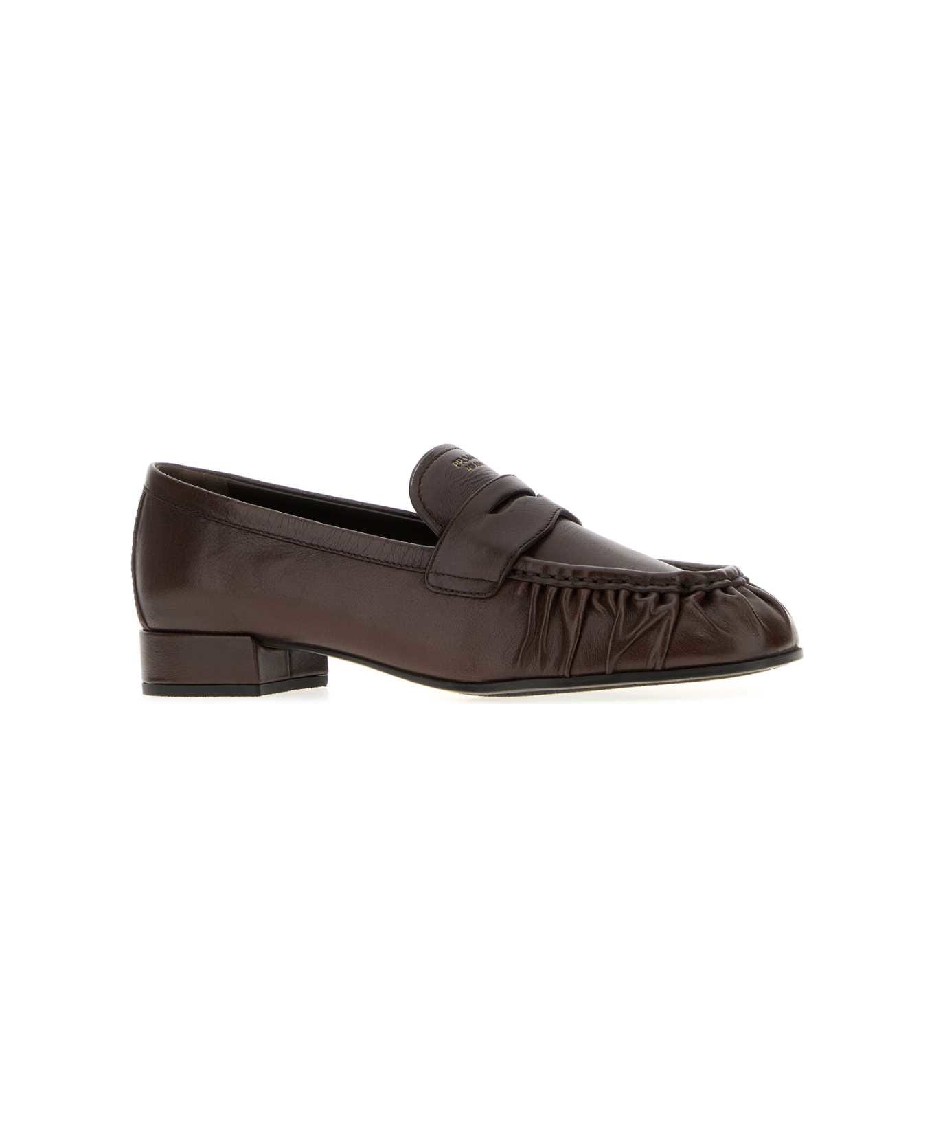 Prada Dark Brown Leather Loafers - MORO フラットシューズ