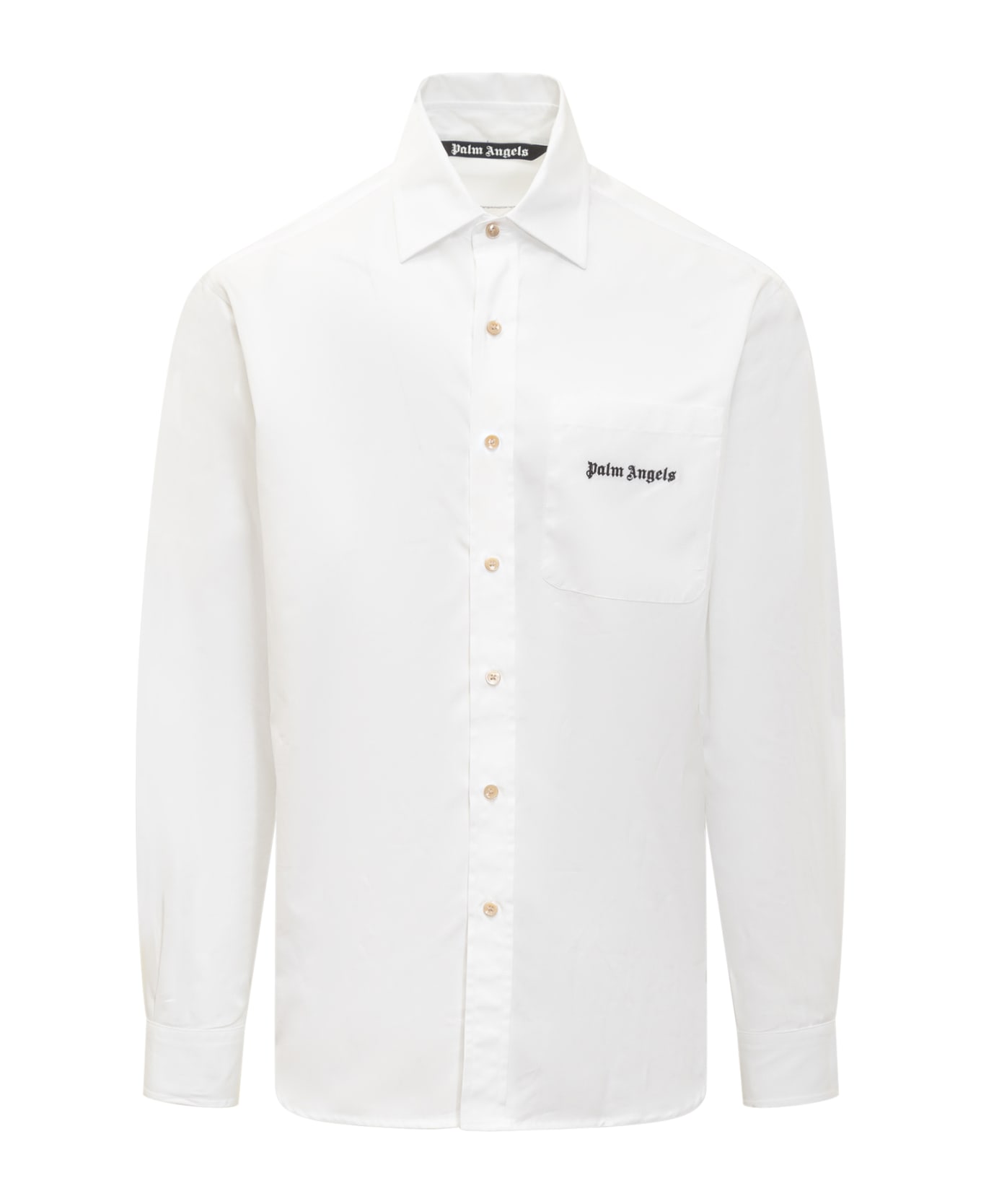 Palm Angels White Cotton Shirt - WHITE-BLACK