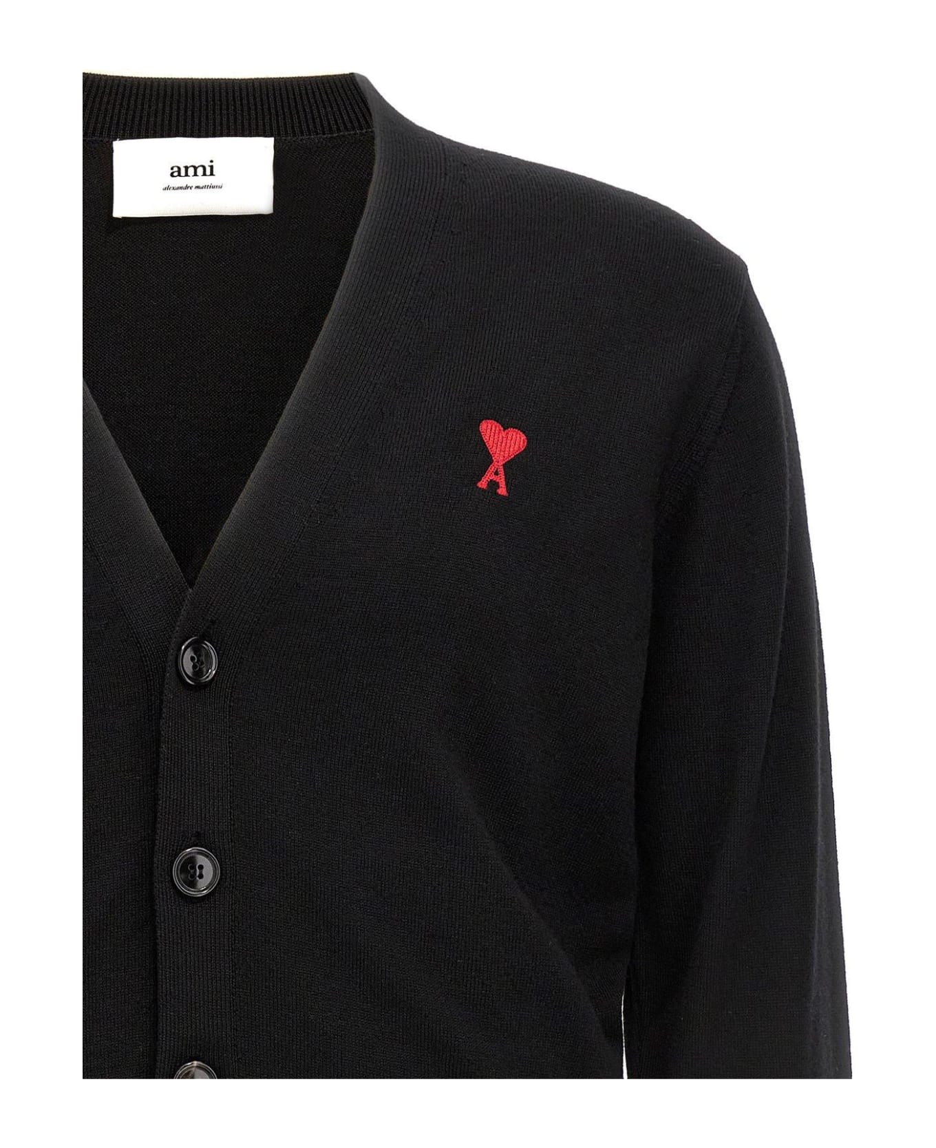Ami Alexandre Mattiussi Paris De Coeur Logo Embroidered Buttoned Cardigan - Black カーディガン