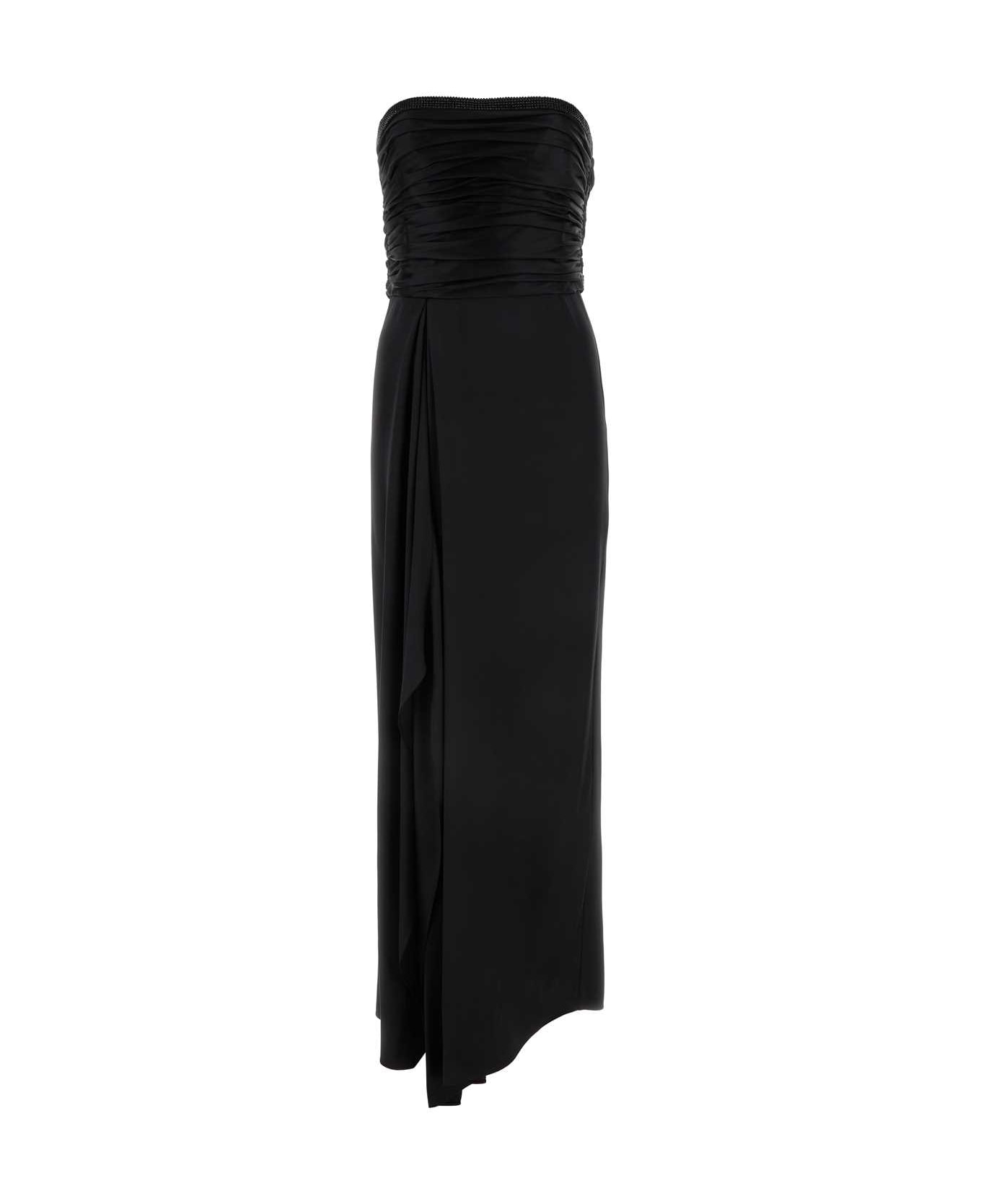 Giorgio Armani Black Satin Long Dress - PRINTED