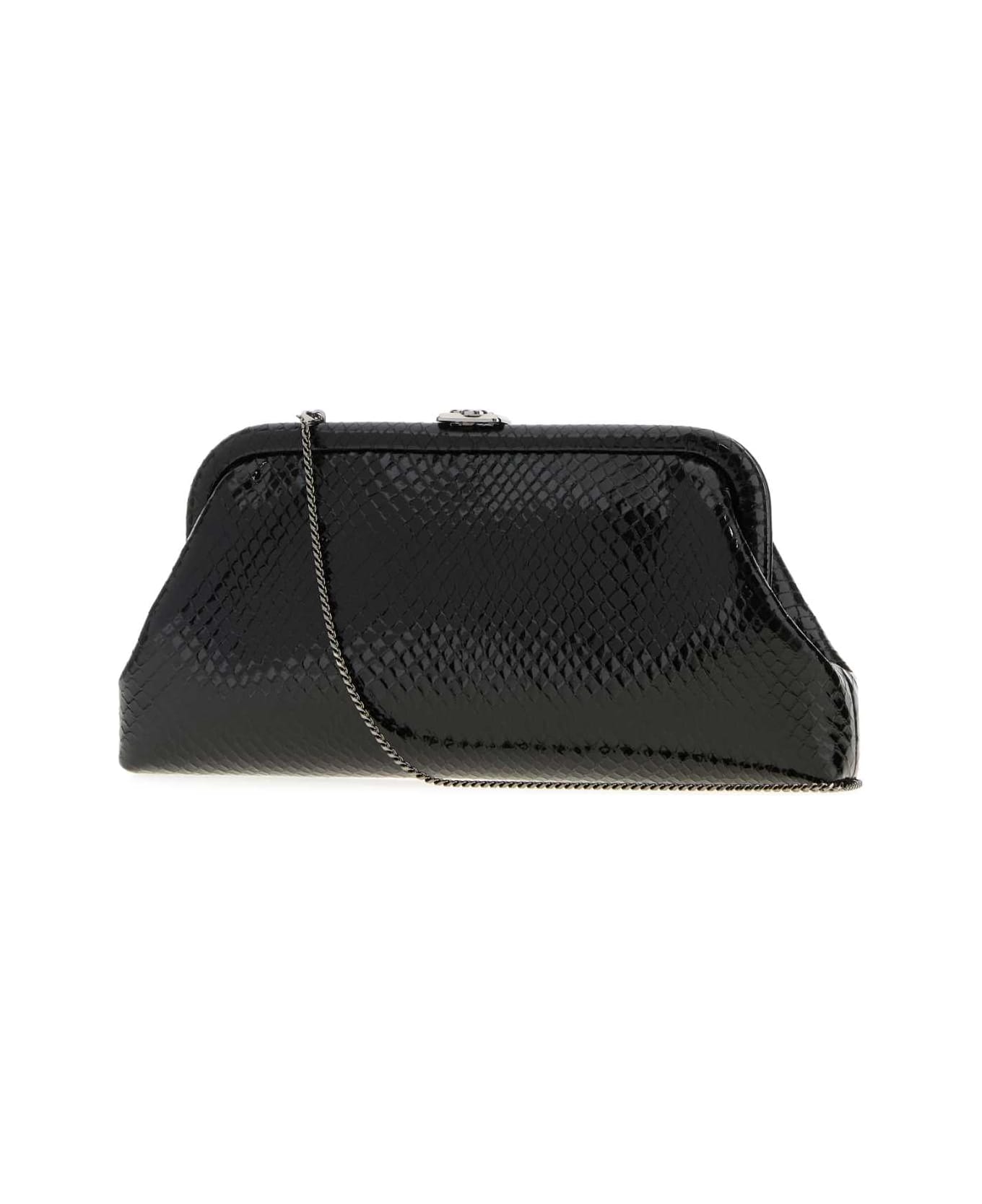 Jimmy Choo Black Leather Skylar Clutch - BLACKDARKSILVER