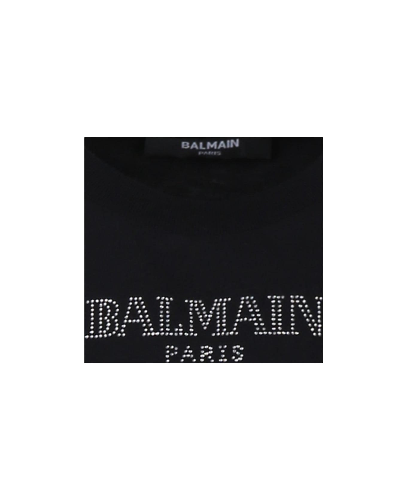 Balmain Black T-shirt For Girl With A Silver Rhinestone Logo - Black