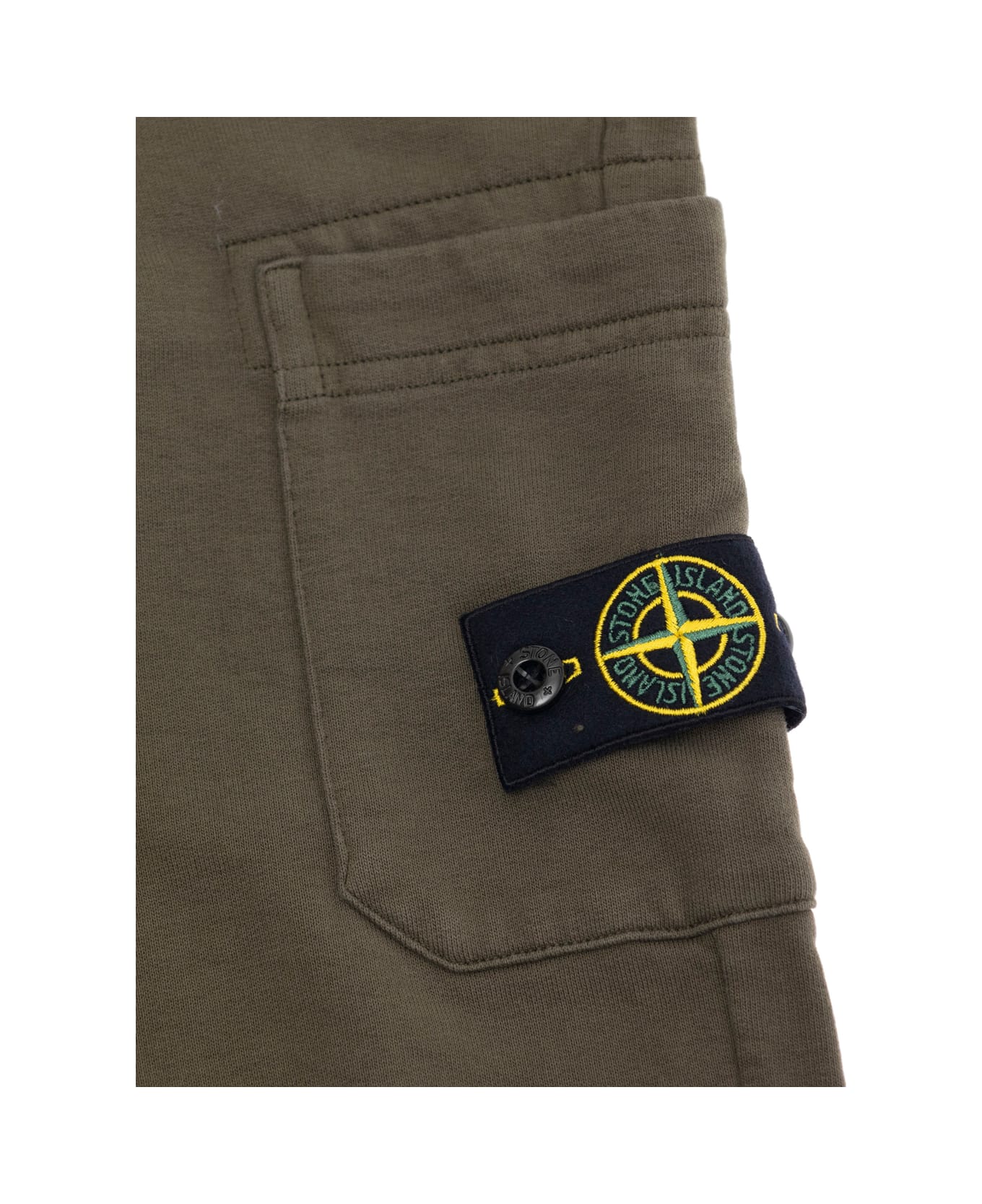 Stone Island Junior Green Pants With Elastic Waist And Logo Patch On The Front In Cotton Boy - Green