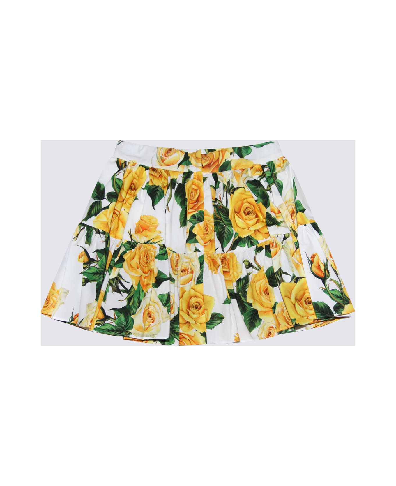 Dolce & Gabbana White, Yellow And Green Cotton Skirt - ROSE GIALLE F.DO BIANCO