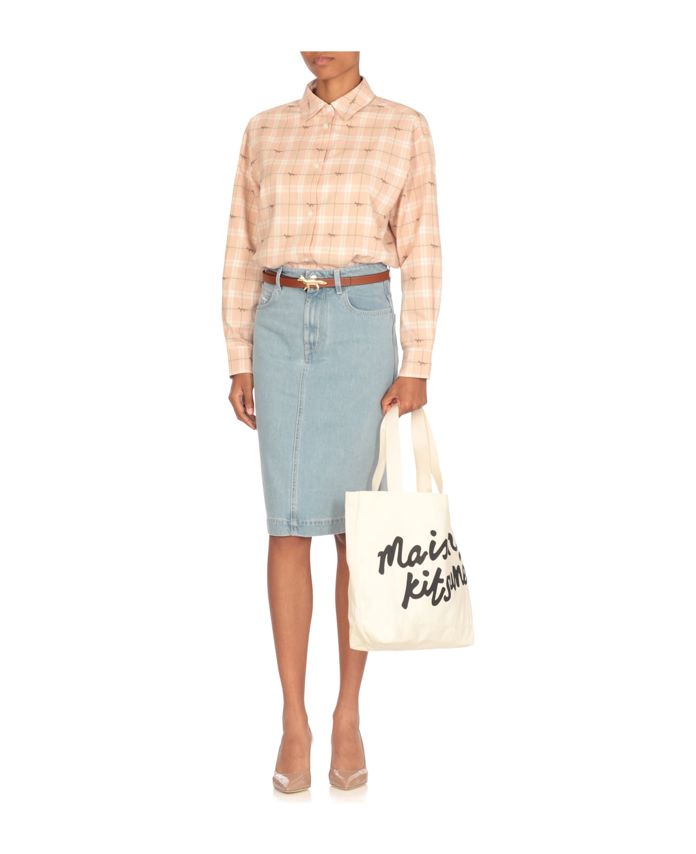 Maison Kitsuné Straight Denim Skirt - Light Blue