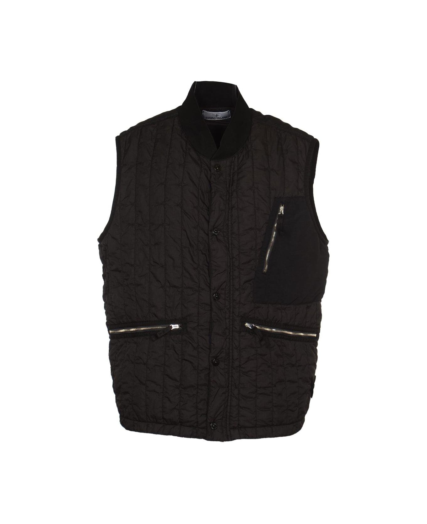 Stone Island Quilted Buttoned Vest - Nero ベスト