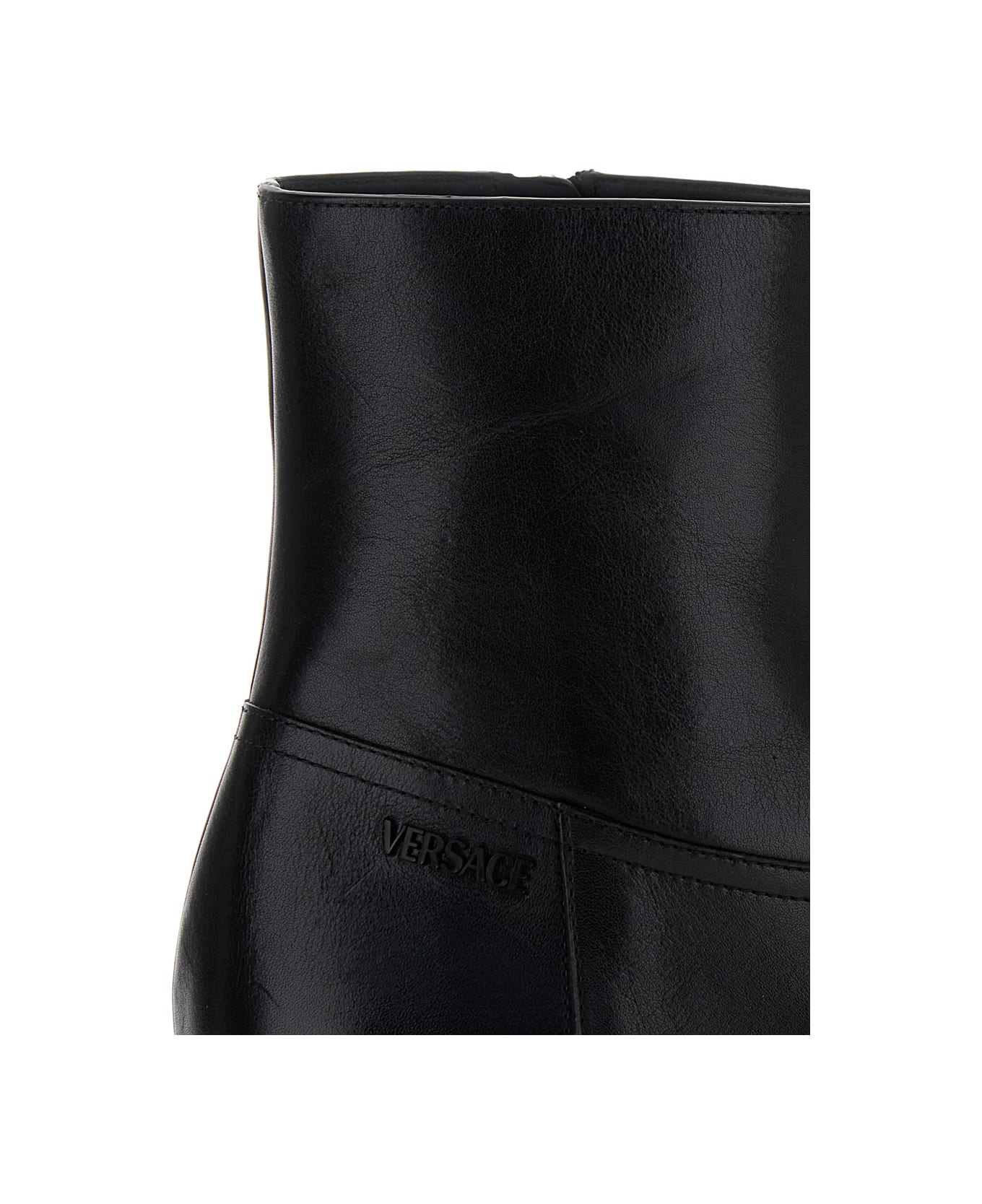 Versace Black Leather Ankle Boots - Black