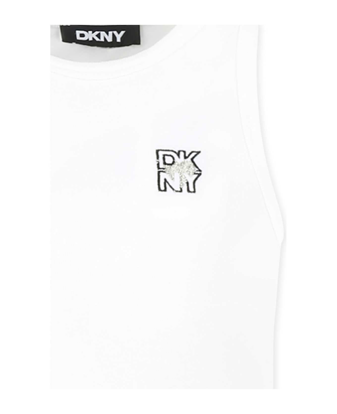 DKNY White Dress For Girl With Logo - White