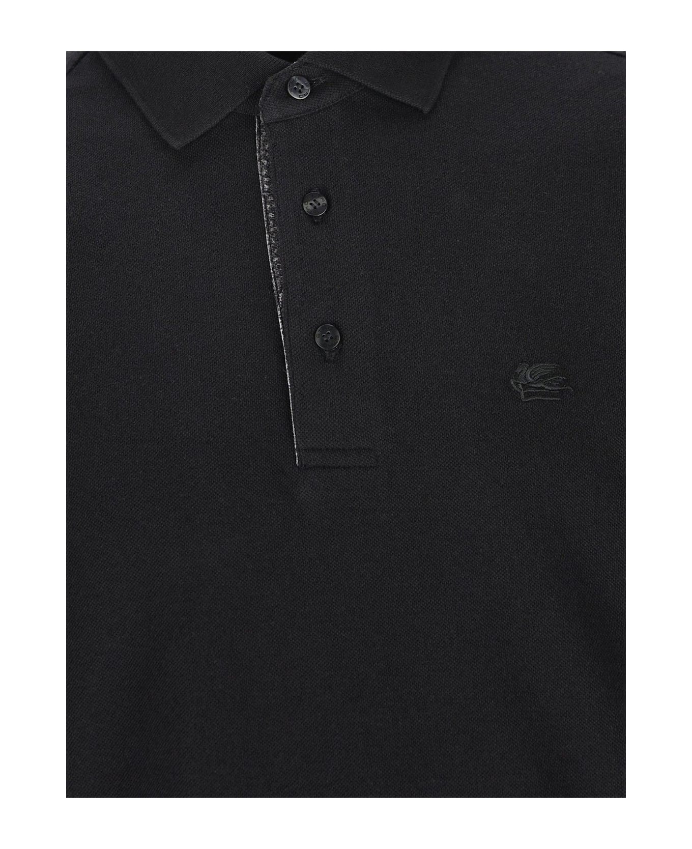 Etro Pegaso Embroidered Polo Shirt - BLACK