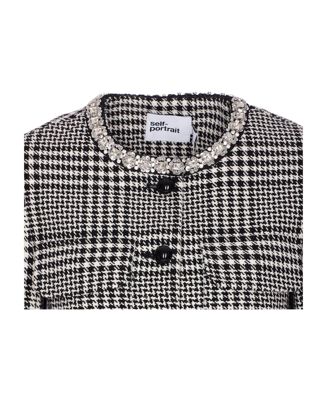 self-portrait Houndtooth Crystal Jacket - Grey