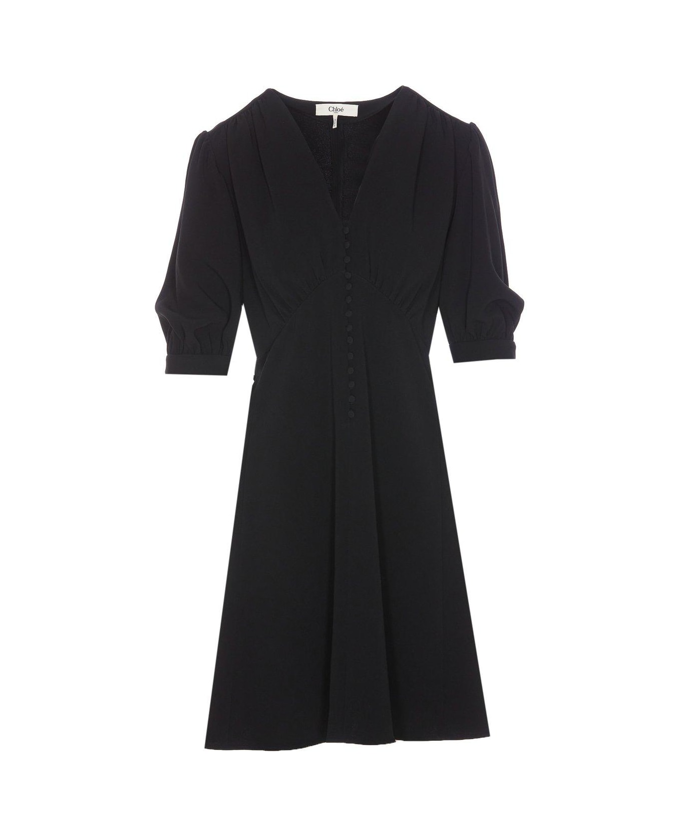 Chloé V-neck Puff Sleeved Mini Dress - Black