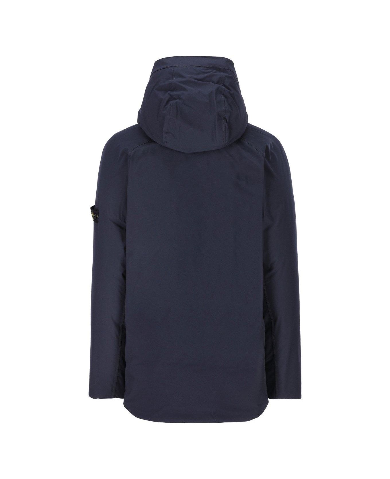 Stone Island Junior Logo Patch Hooded Down Coat - Navy Blue