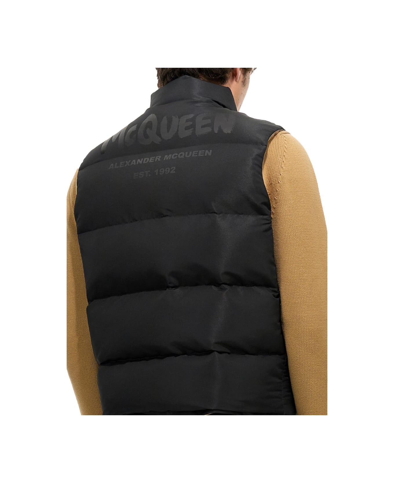 Alexander McQueen Graffiti Logo Print Down Vest - BLACK ベスト