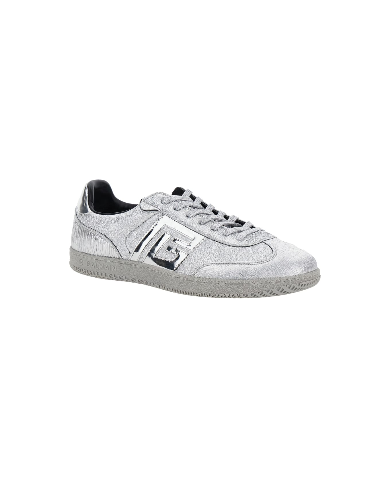 Balmain 'swan' Silver Colored Low Top Sneakers With Logo Detail In Metallic Leather And Tech Fabric Man - Metallic