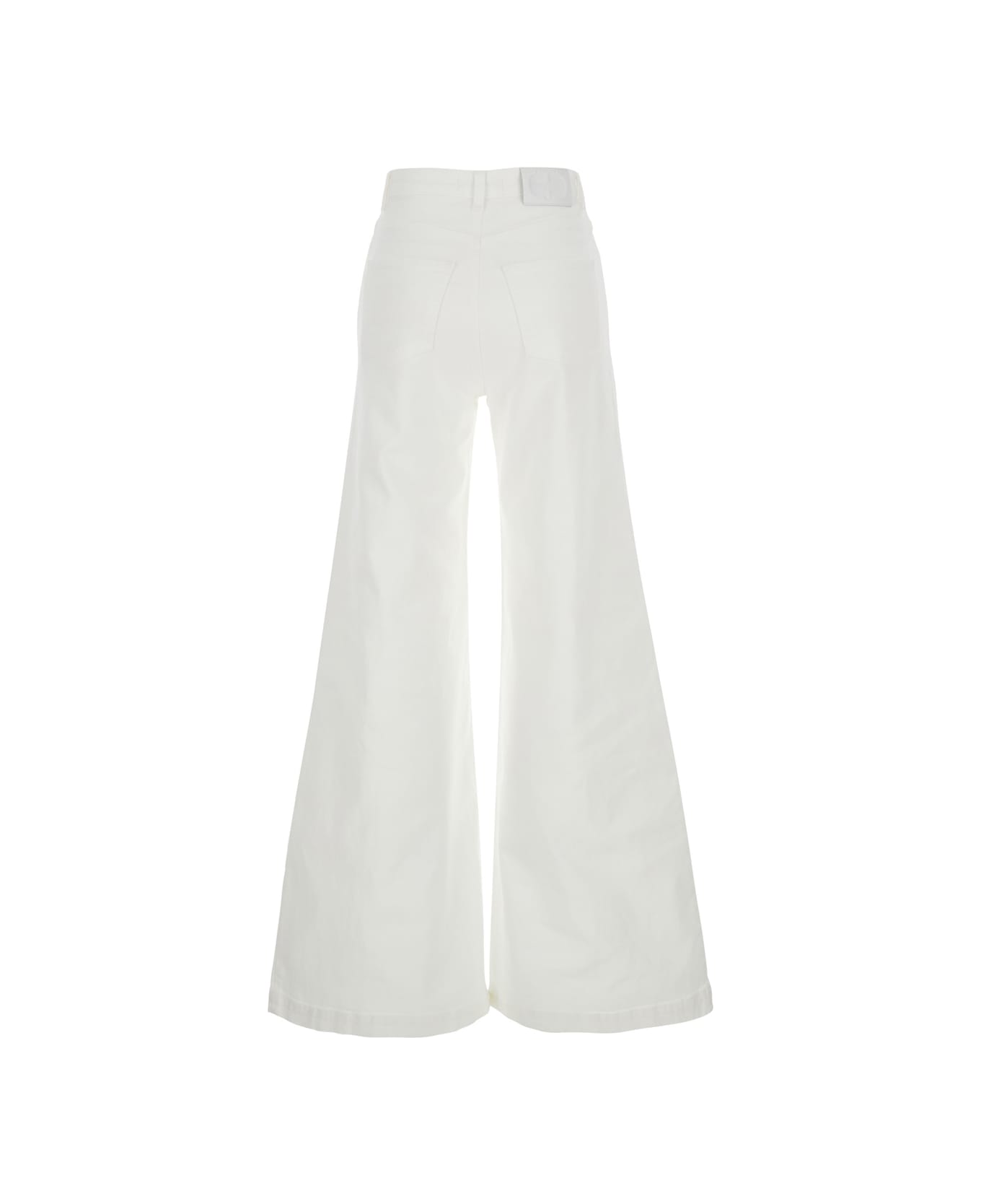 TwinSet White Pants With Wide Leg And Logo Patch On The Rear In Cotton Woman - Neve
