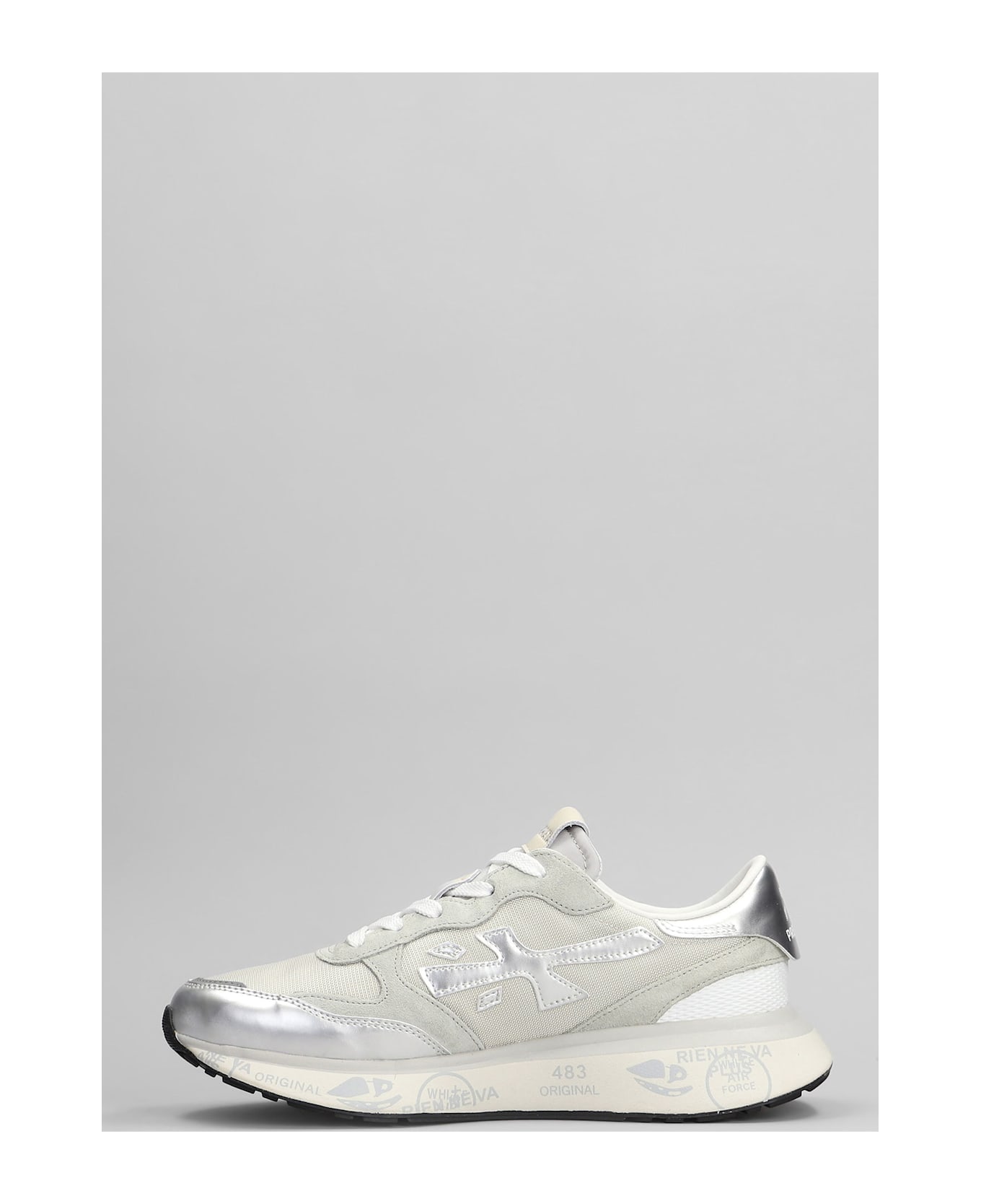 Premiata Lauryn Sneakers In Silver Leather And Fabric - silver