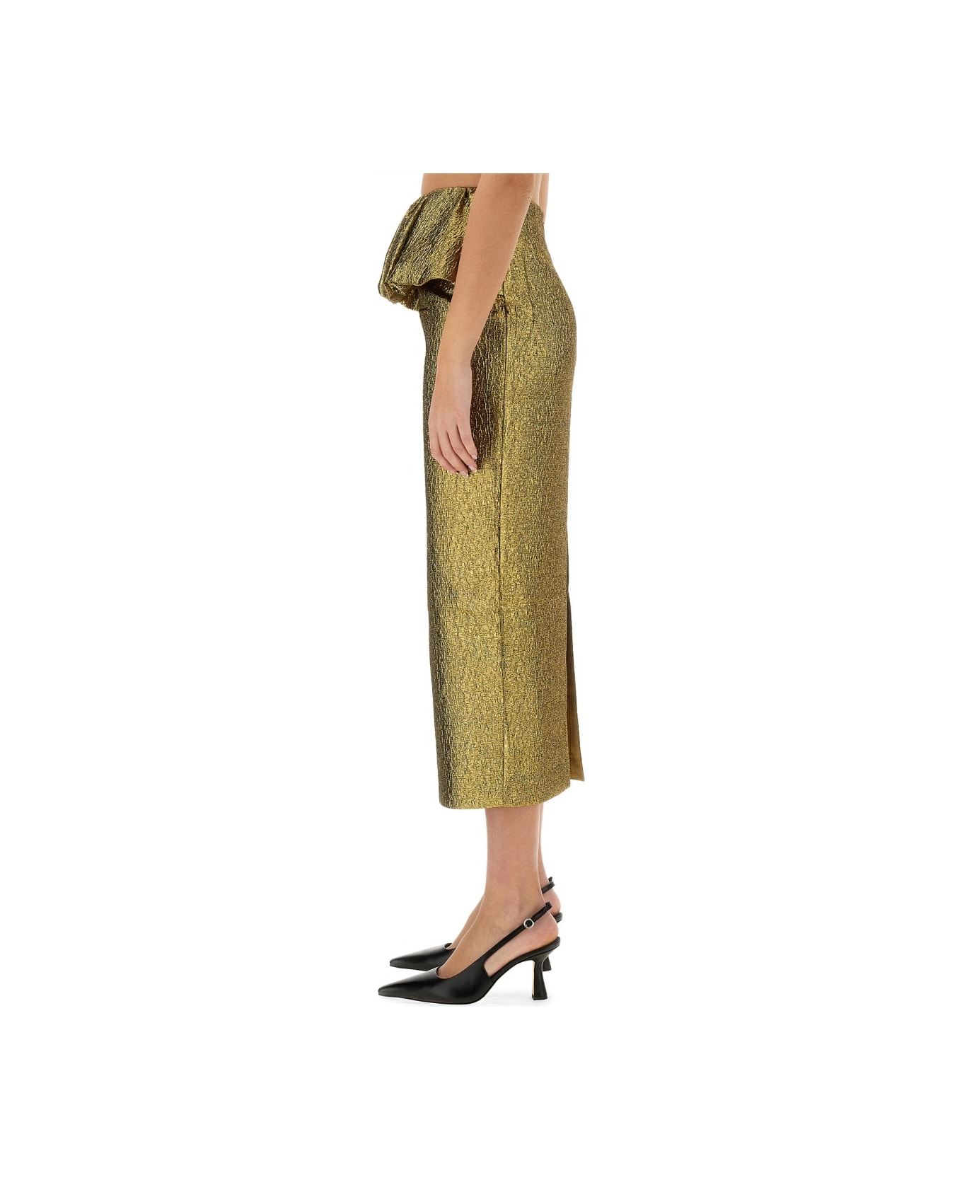 self-portrait Metallic Jacquard Midi Skirt - GOLD