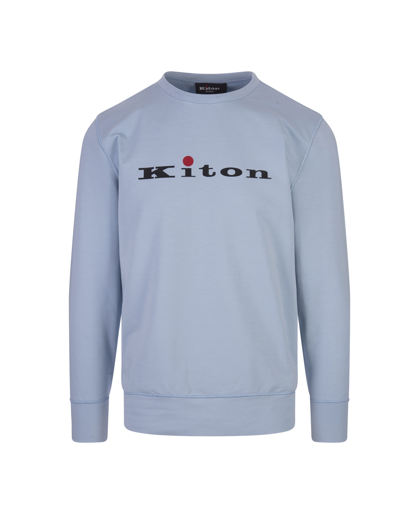 Kiton Light Blue Crew Neck Sweatshirt With Logo - Blue