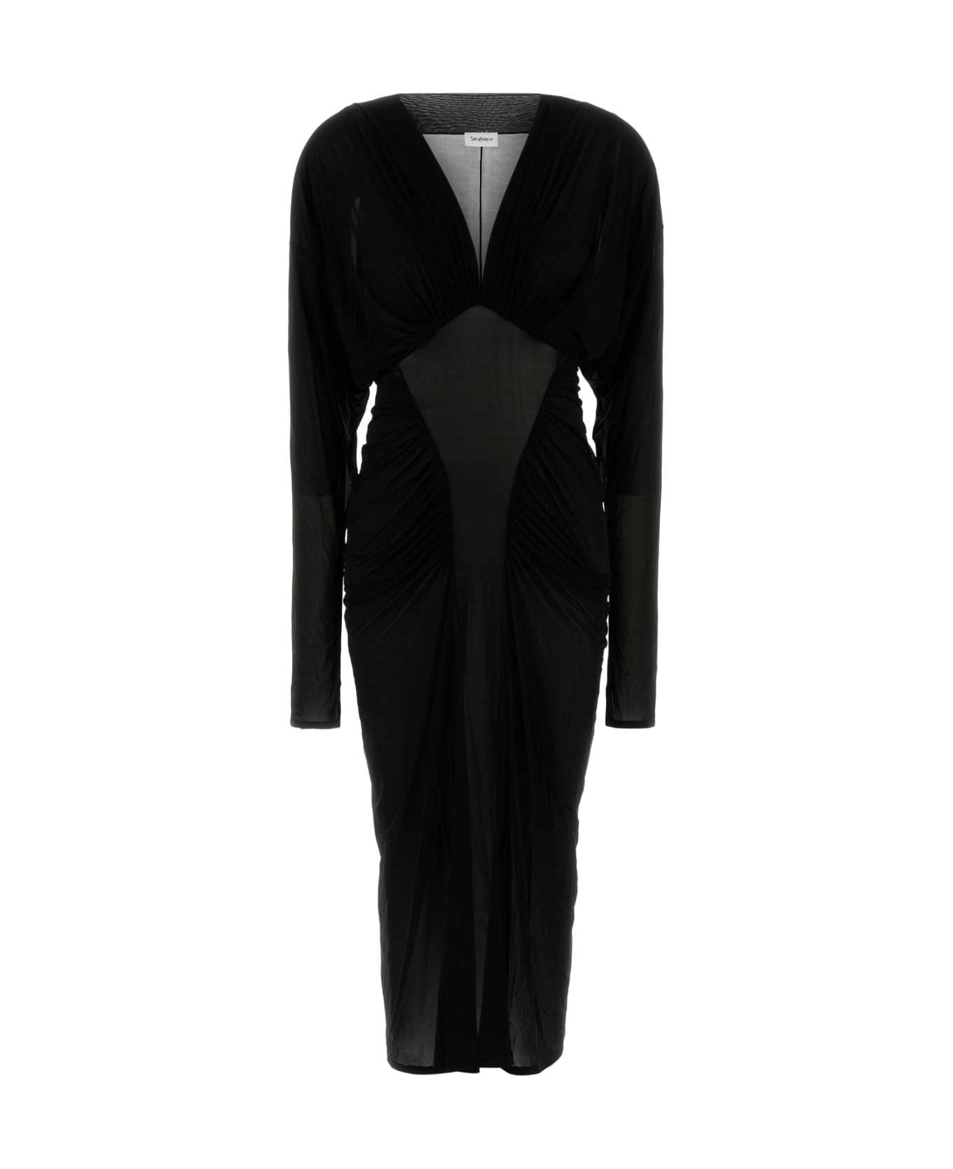 Saint Laurent Black Stretch Jersey Long Dress - NOIR