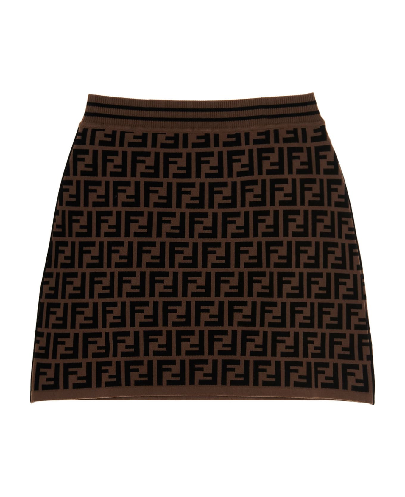 Fendi 'ff Logo Intarsia Skirt - Brown