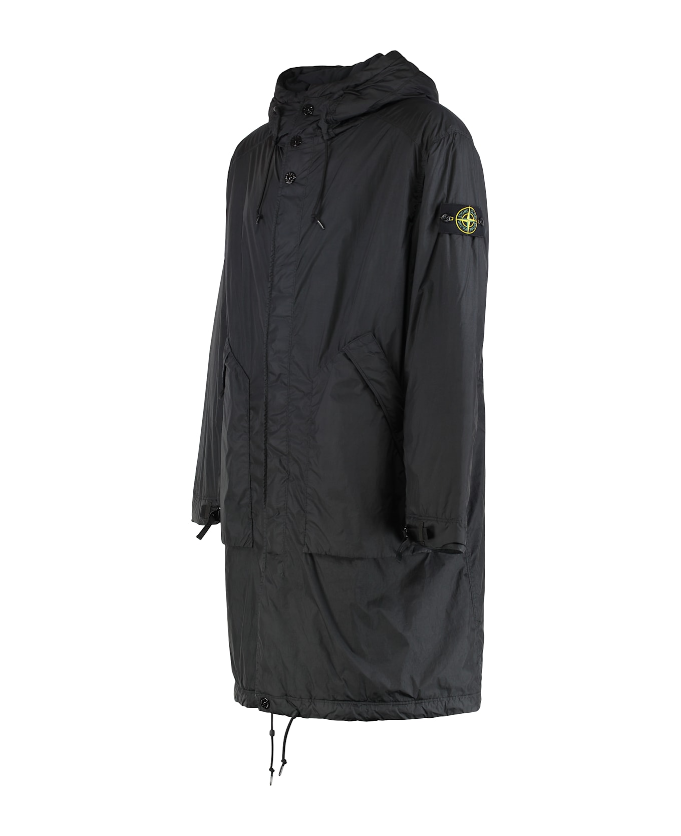 Stone Island Long Parka With Hood In Nylon - black