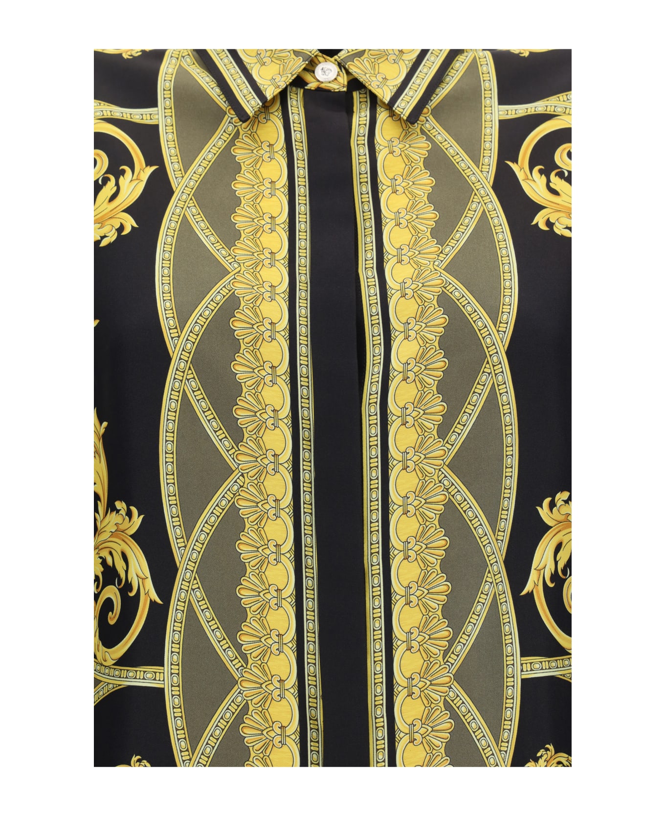 Versace Formal Shirt - Black+dark Olive+gold