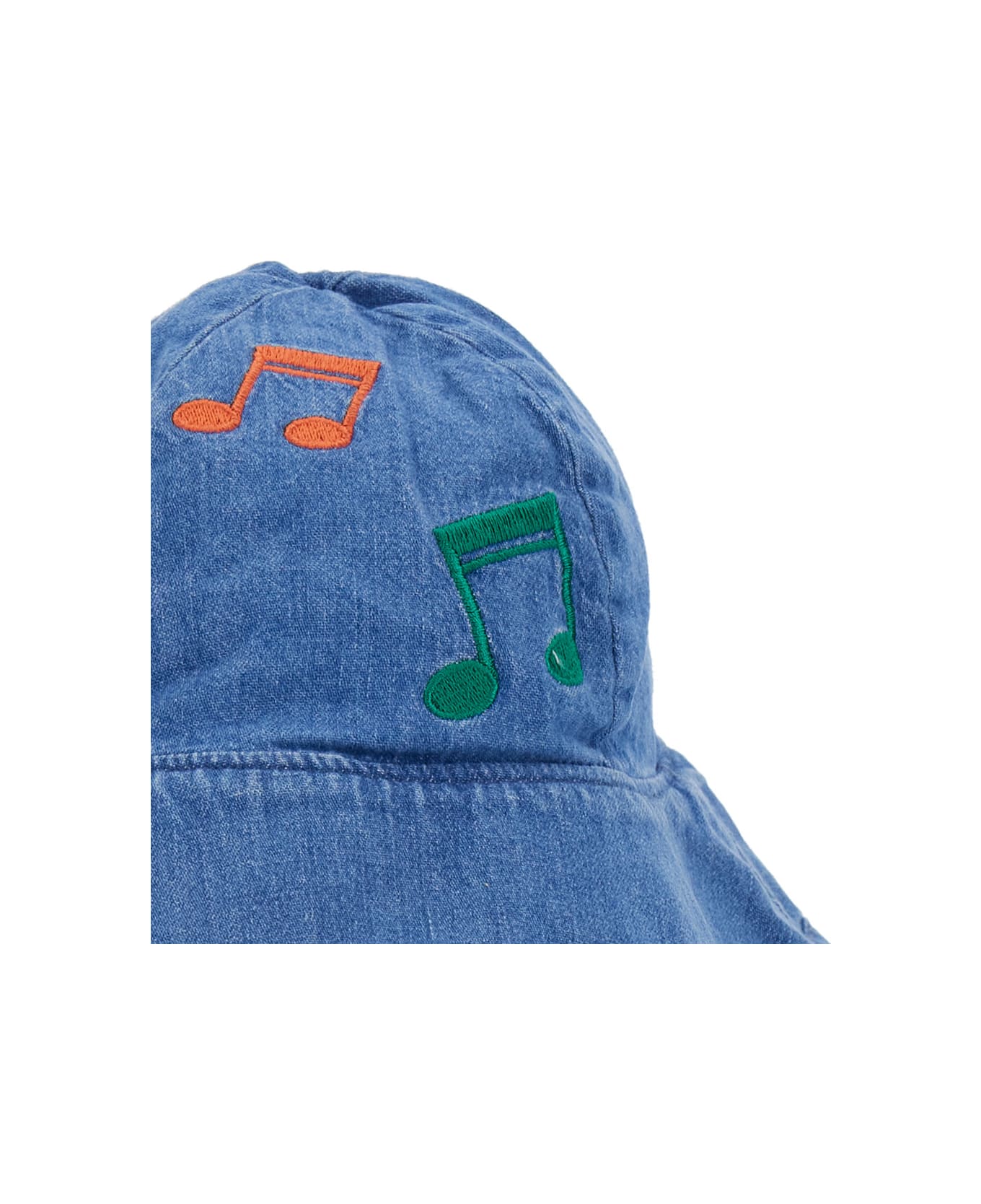 Mini Rodini Blue Hat With Musical Notes Embroidered On The Front In Denim Boy - Blu