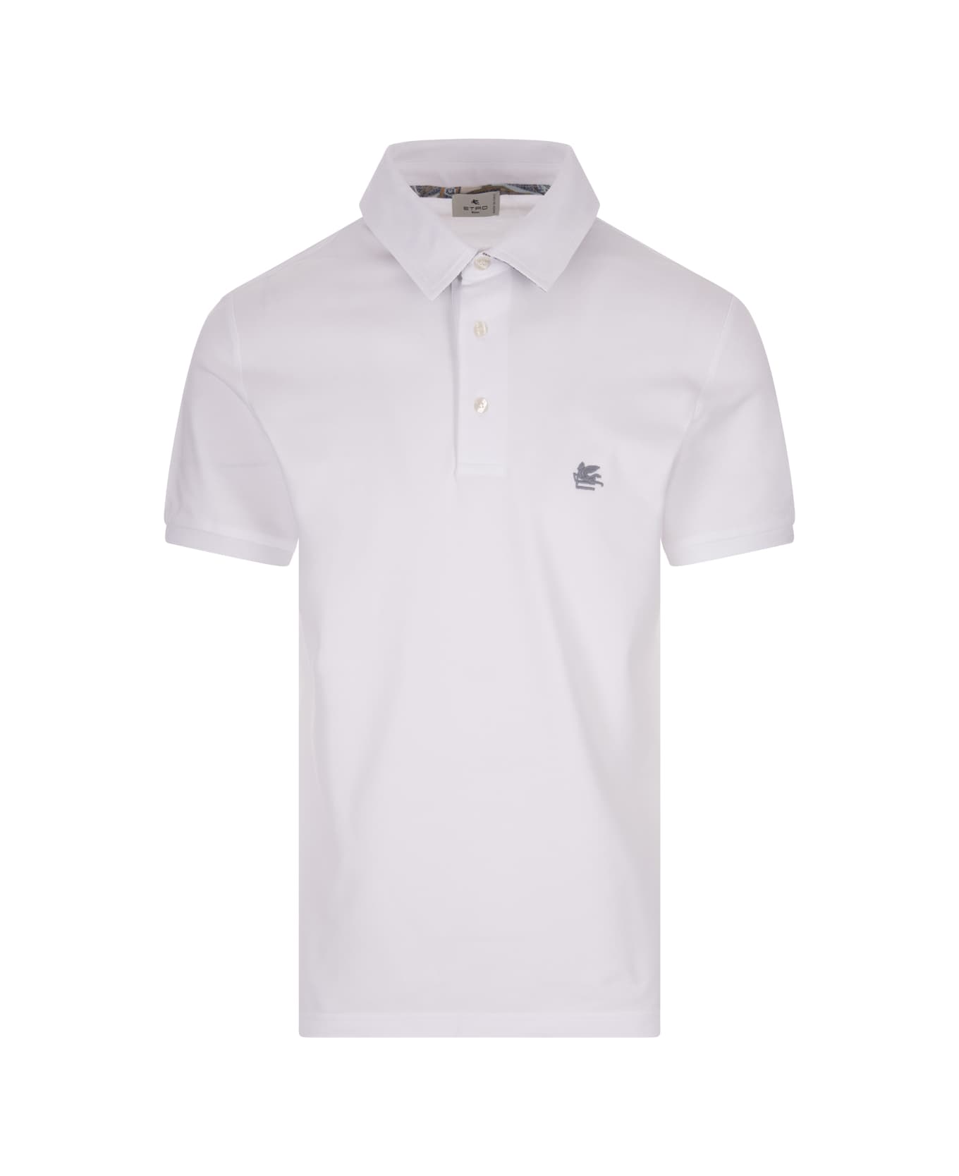 Etro White Polo Shirt With Logo And Paisley Undercollar - C