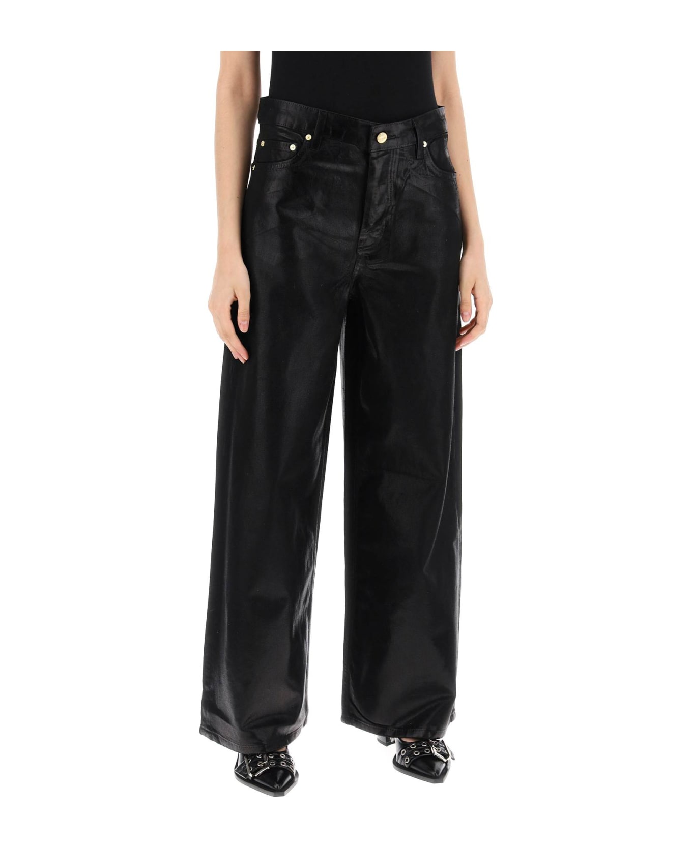 Ganni Laminated Finish Jeans With - Black