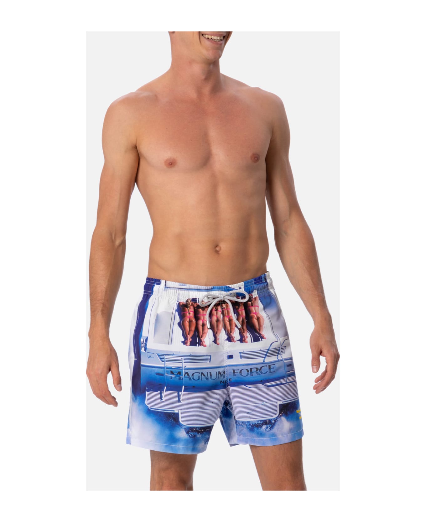 MC2 Saint Barth Man Mid-length Gustavia Swim-shorts With Placed Print| Magnum Marine Special Edition - WHITE