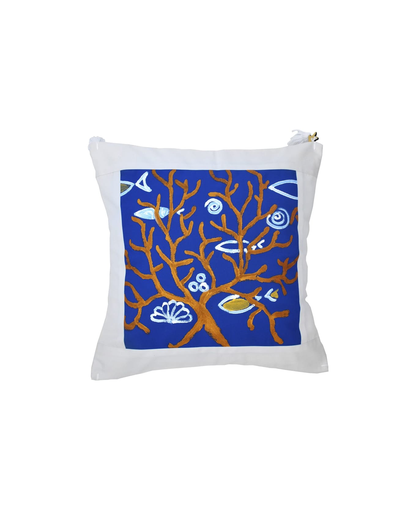 Le Botteghe su Gologone Cotton Hand Painted Indoor Cushion 40x40 cm - Blue Fantasy