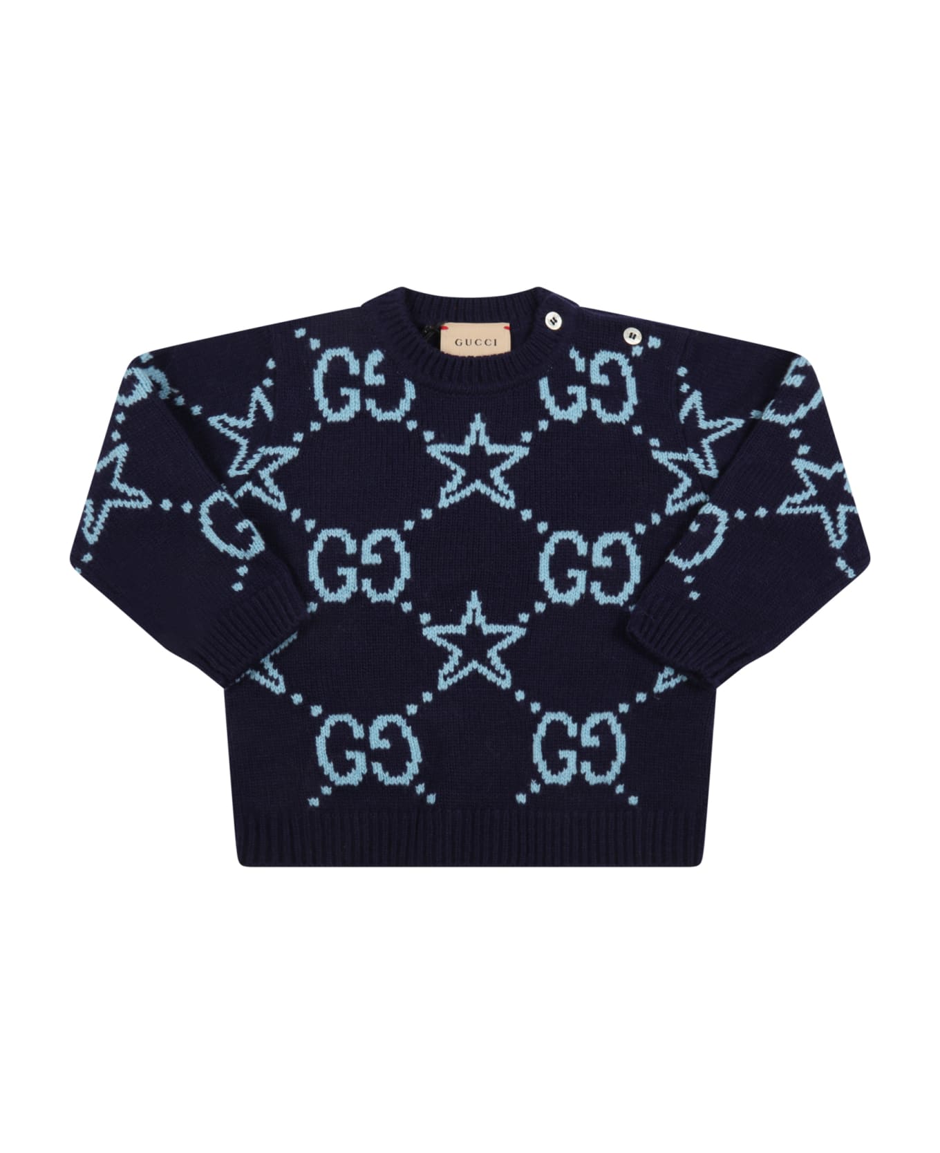 Gucci Blue Sweater For Baby Boy With Stars - Blue