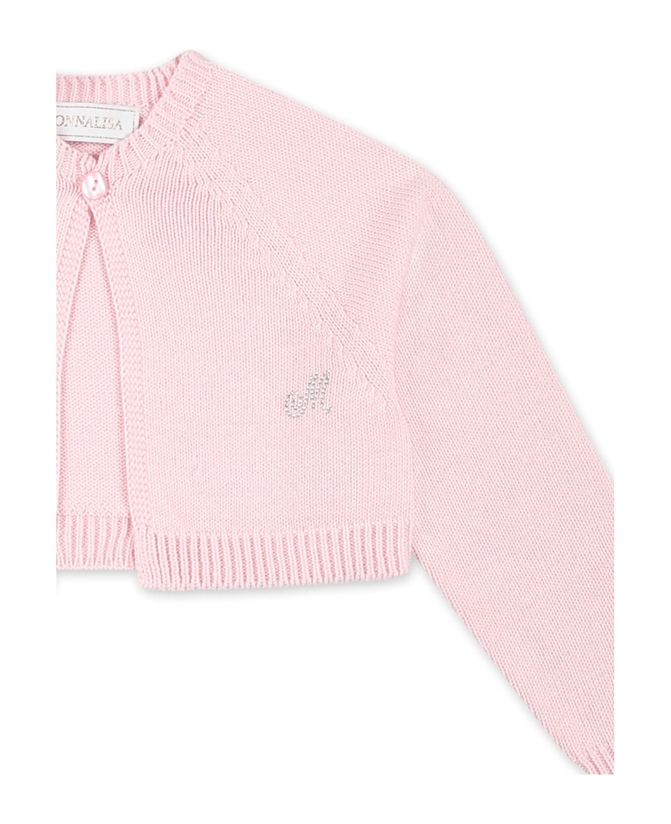 Monnalisa Pink Cardigan For Baby Girl With Logo - Pink