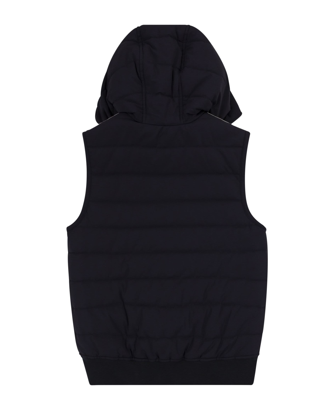 Brunello Cucinelli Water-repellent Nylon Sleeveless Down Jacket With Hood - Navy Blue