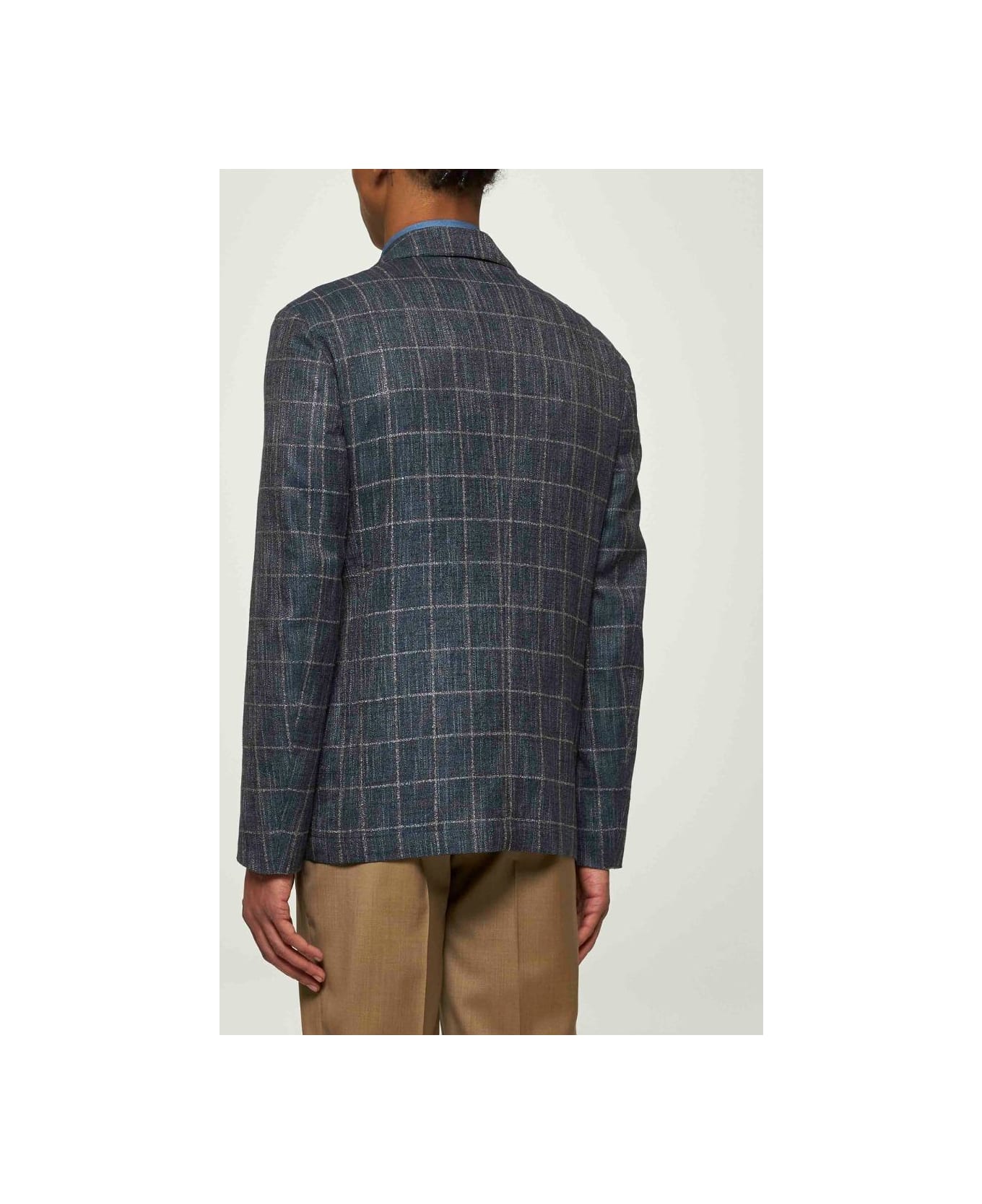 Etro Blue Checked Canvas Single-breasted Blazer - Blue