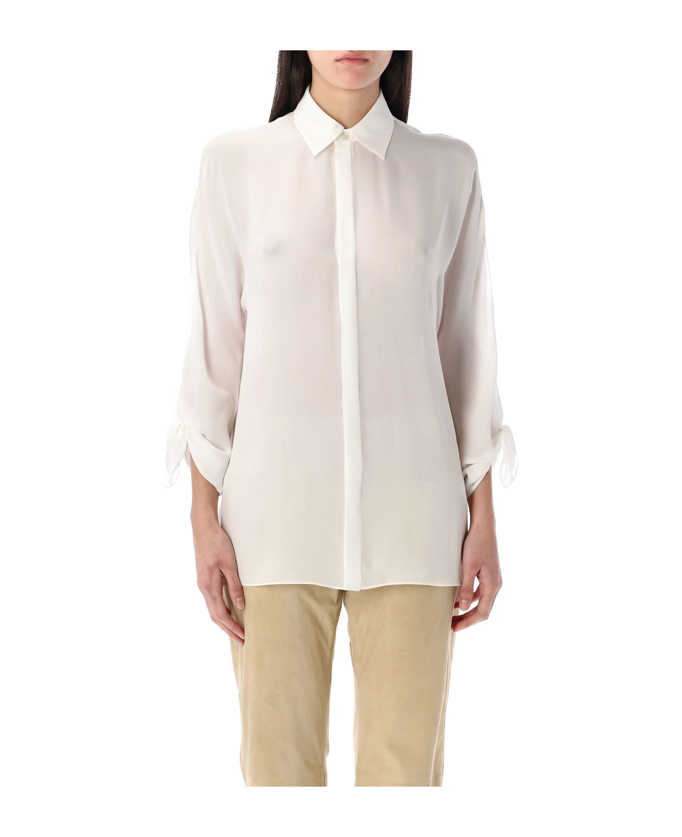 Ralph Lauren Karen Silk Georgette Blouse - CREAM
