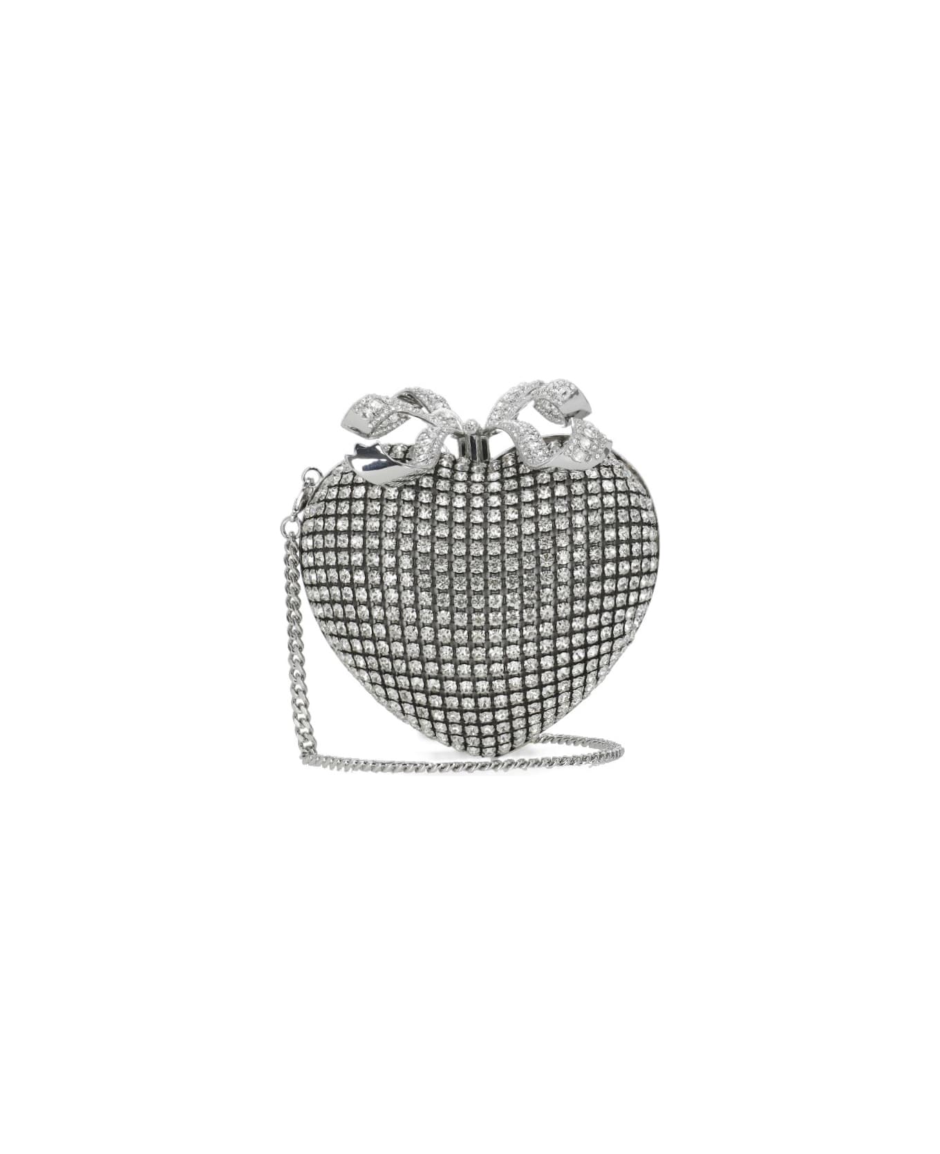self-portrait Crystal Heart Clutch Bag - Silver