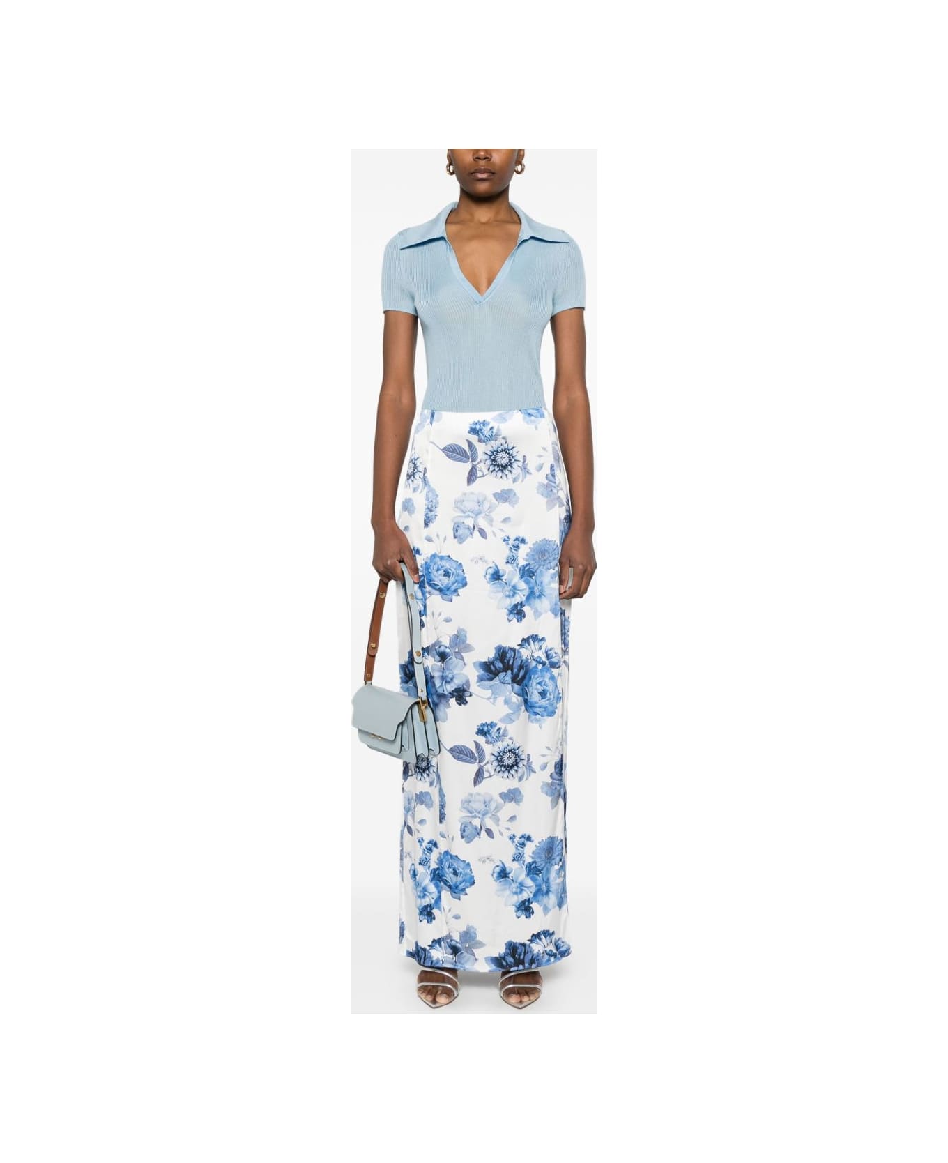 Alice + Olivia Stephine Printed Long Skirt - Clear Blue