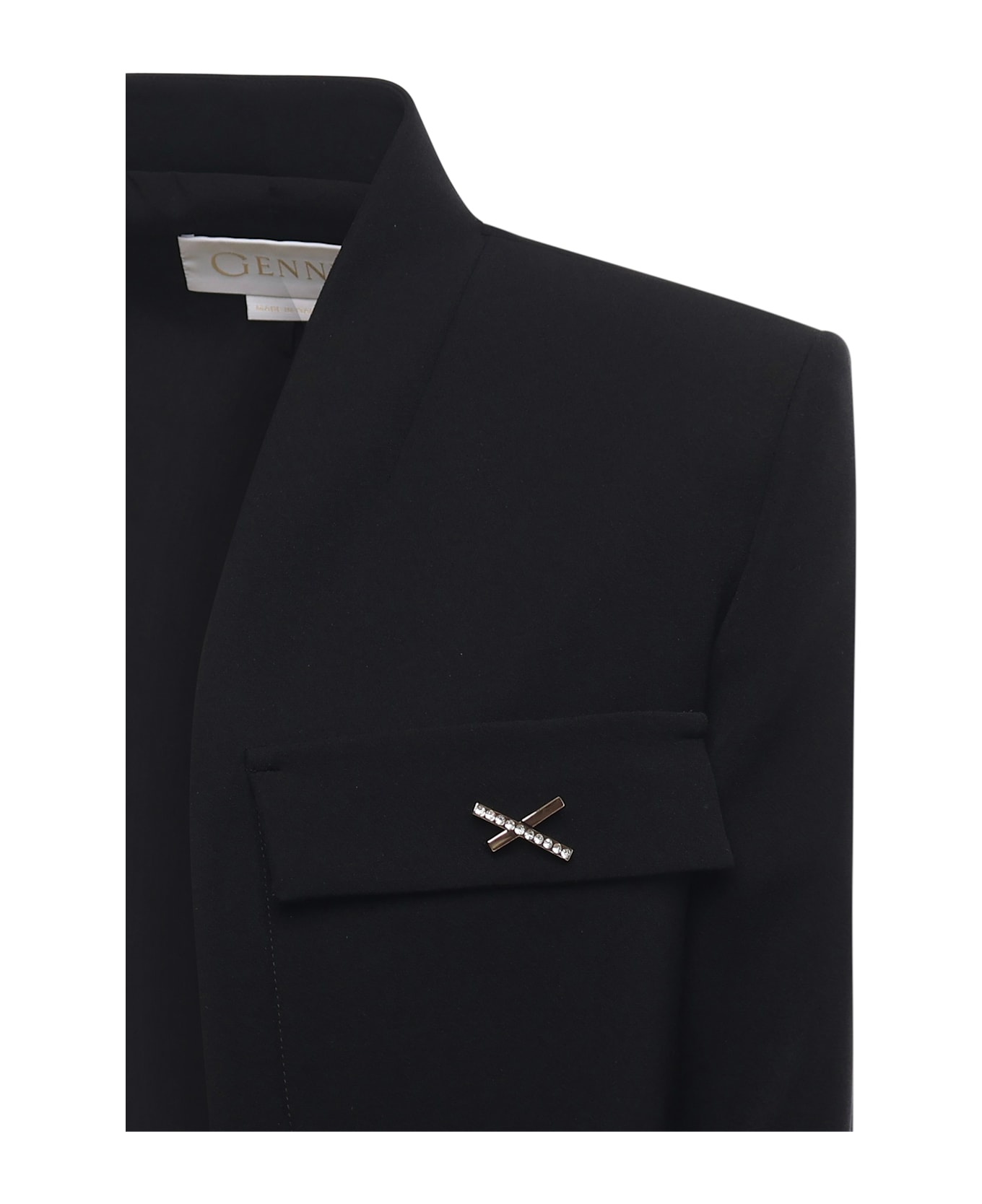 Genny Cropped Cady Jacket With Jeweled X Detail - Black ブレザー