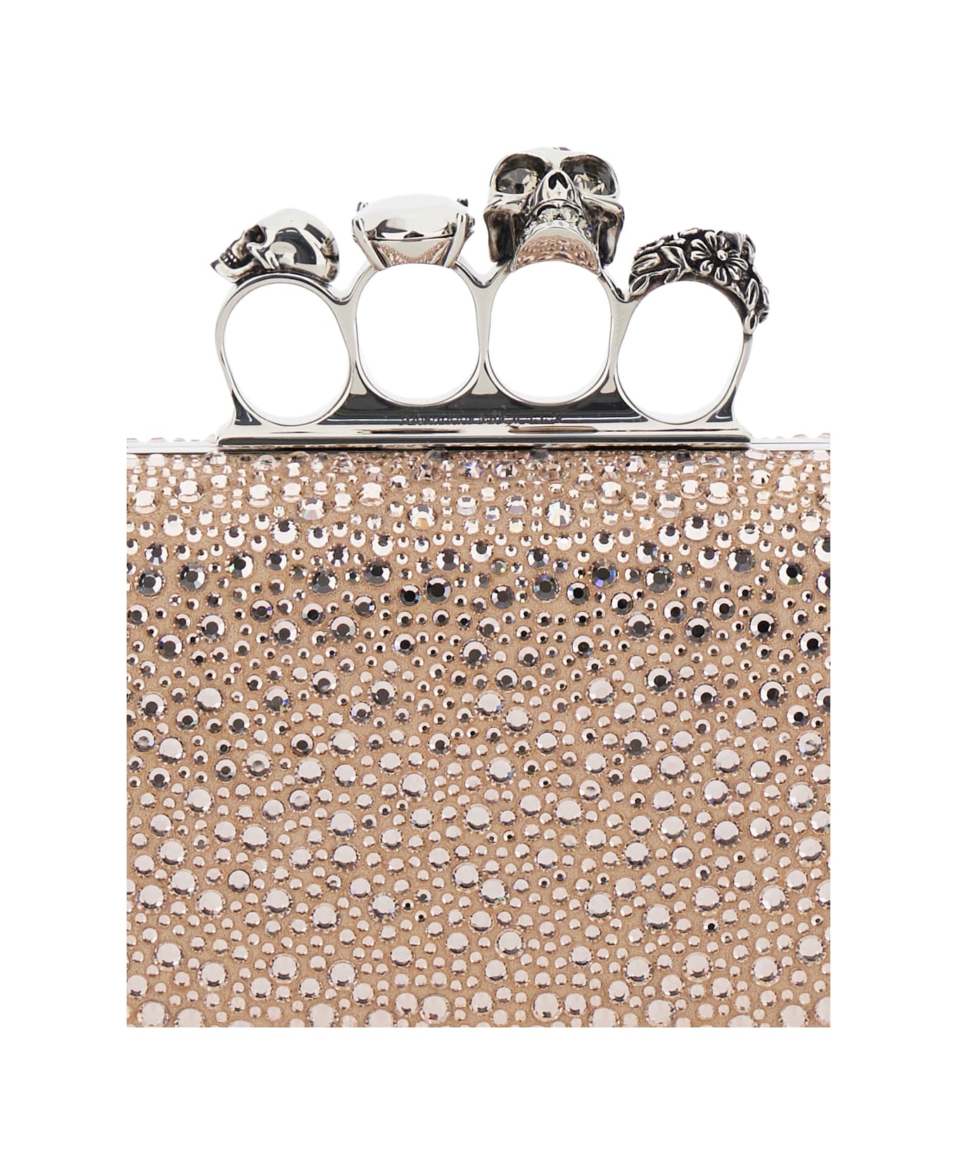 Alexander McQueen 
four Ring
 Pink Clutch With Skull-shaped Studs And All-over Rhinestone Application In Leather Woman - Pink
