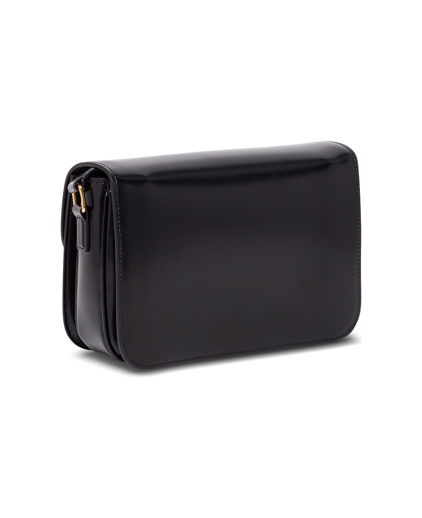 Celine Triomphe Shiny Black Leather Crossbody Bag - BLACK