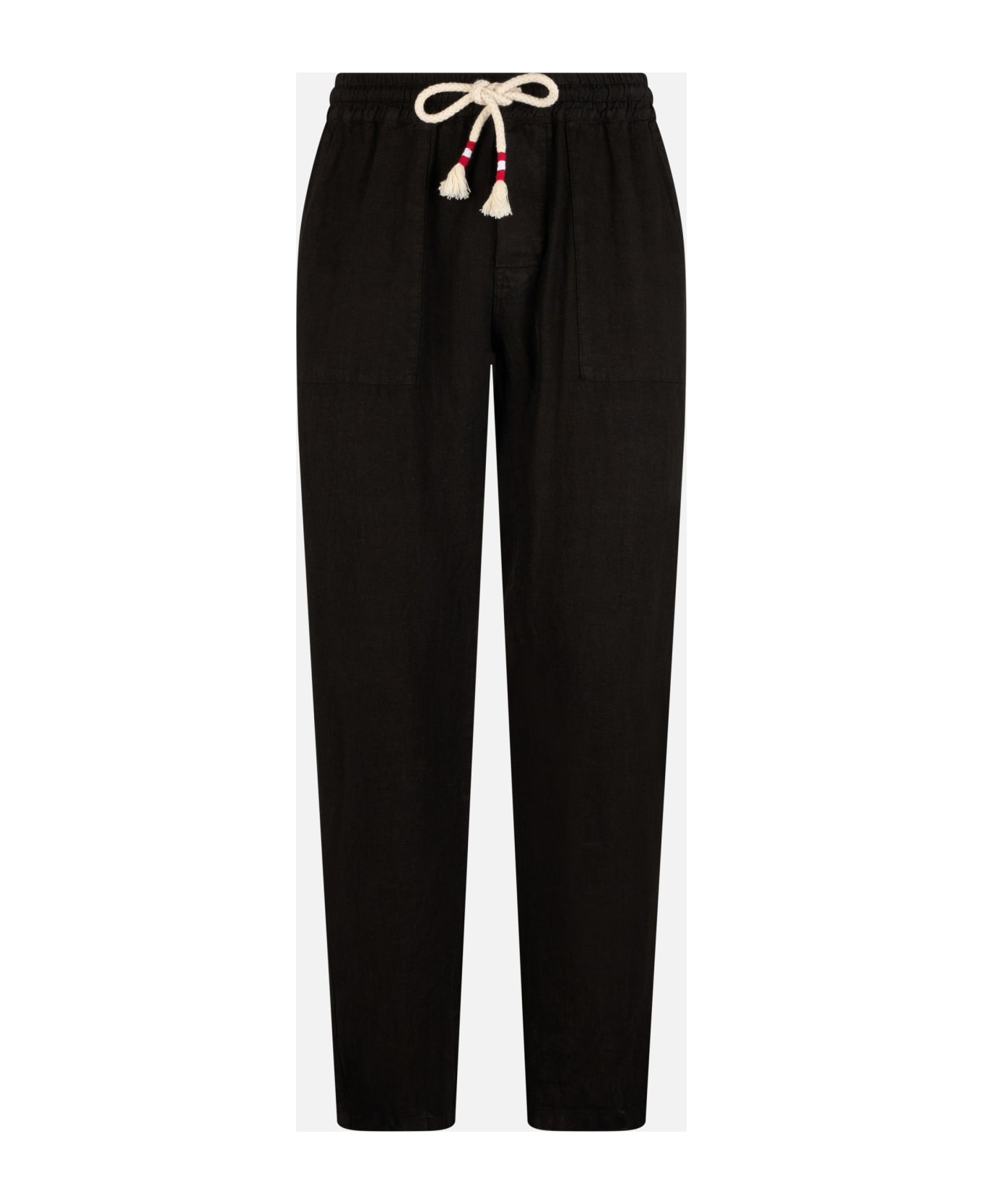 MC2 Saint Barth Man Black Linen Calais Pants With Drawstring - BLACK