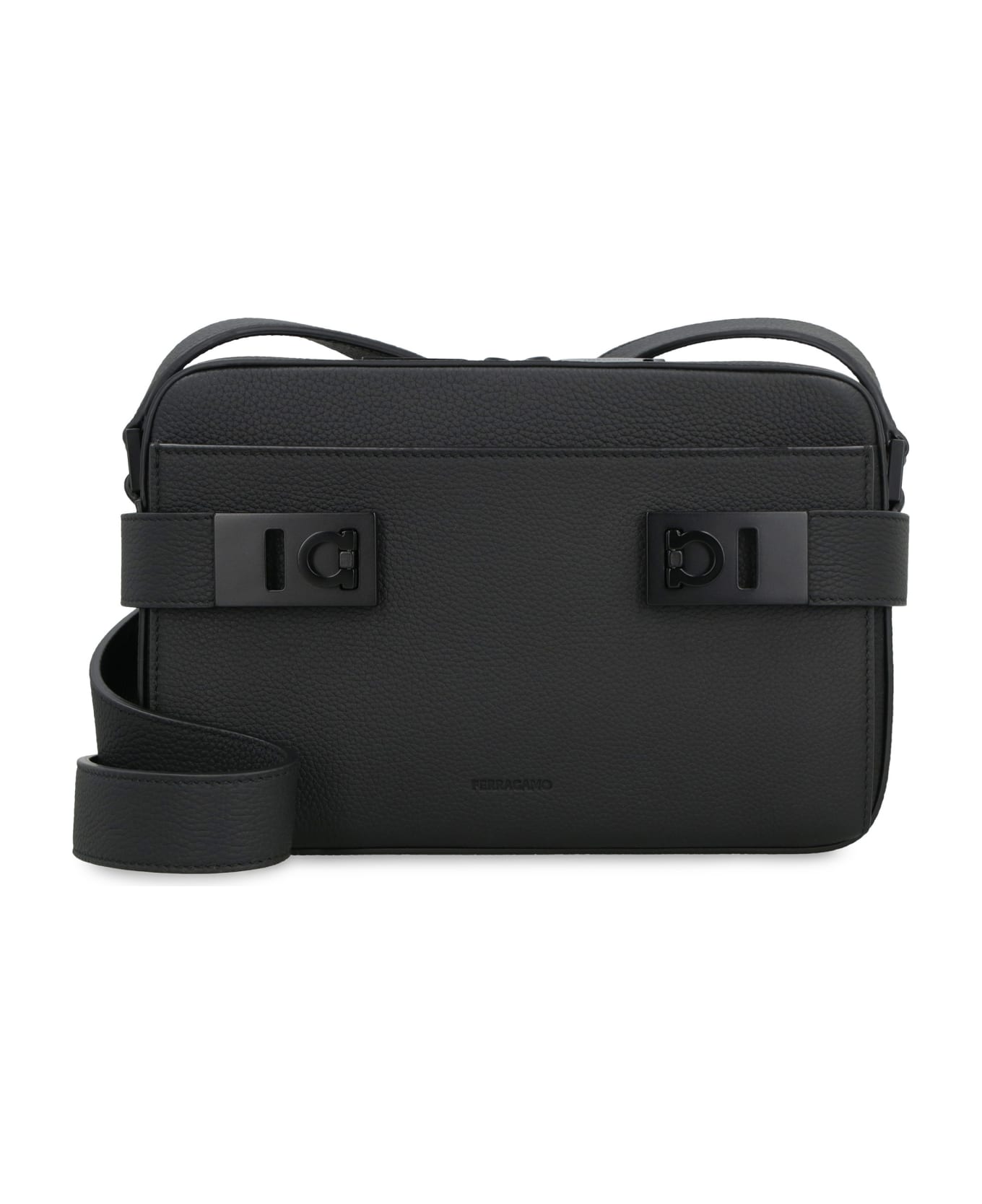 Ferragamo Gancini Leather Shoulder Bag - BLACK